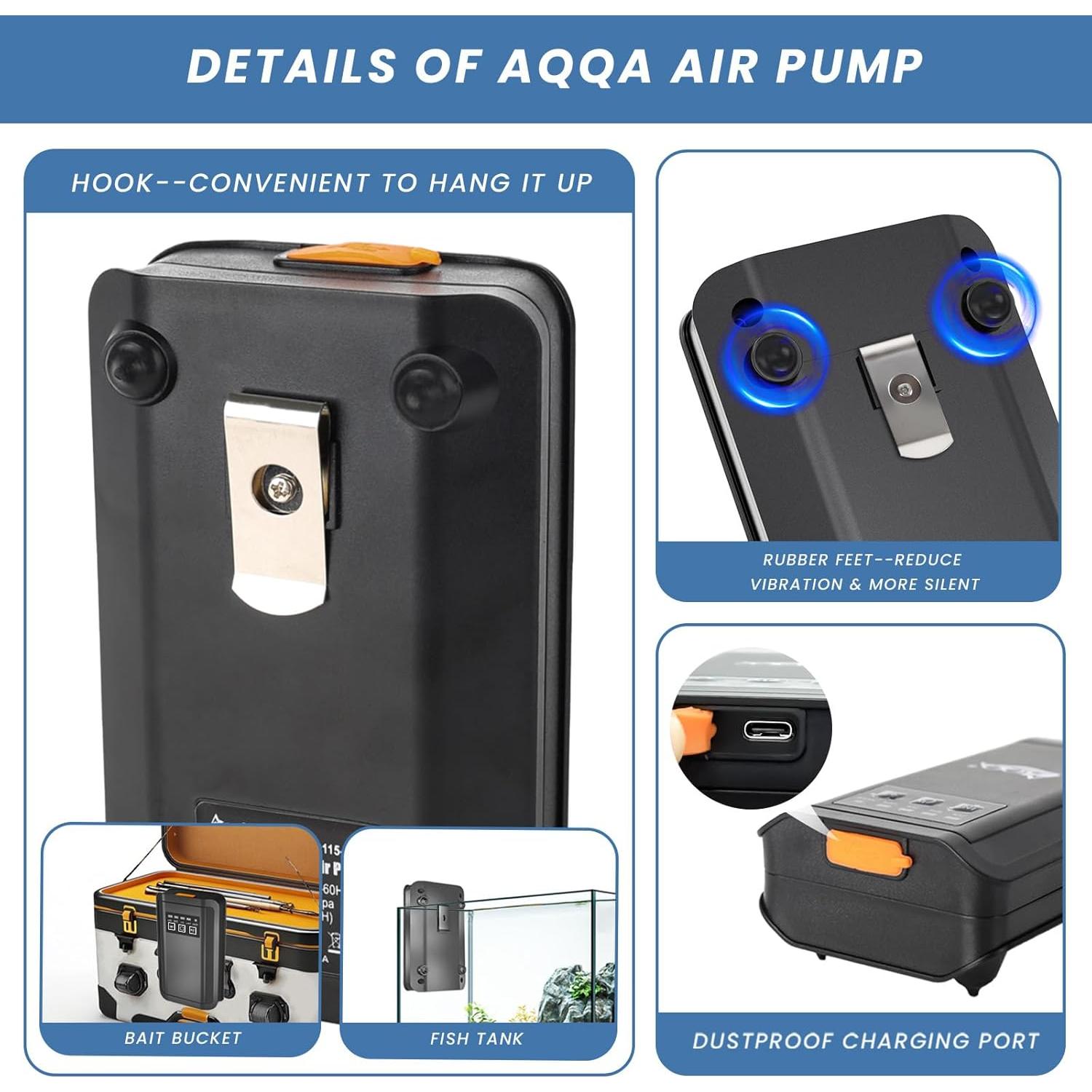 Bomba de Aire para Acuario AQQA 1.5W Recargable 80 Gal