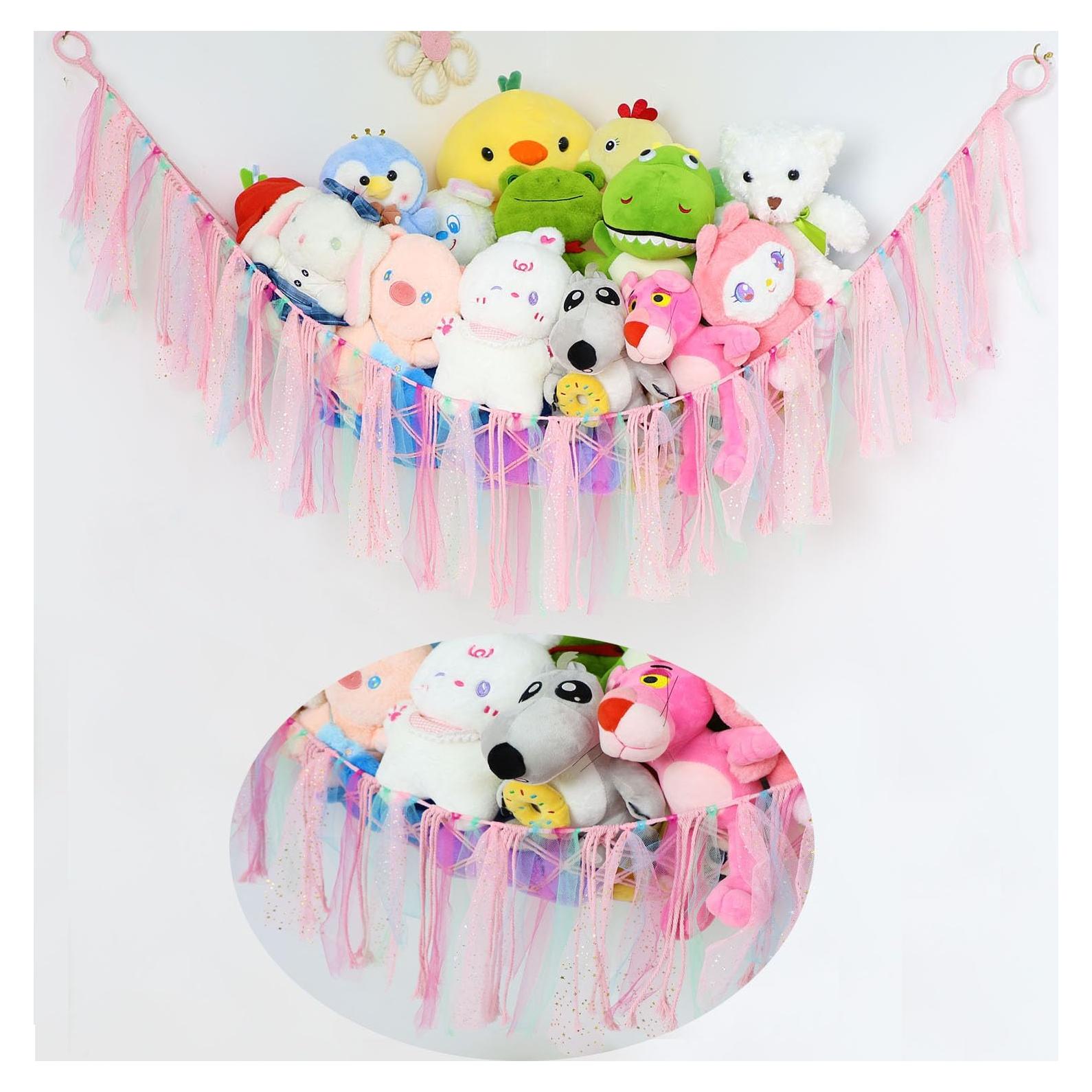 Red de Almacenamiento para Animales de Peluche Saiories Rosa 99 cm