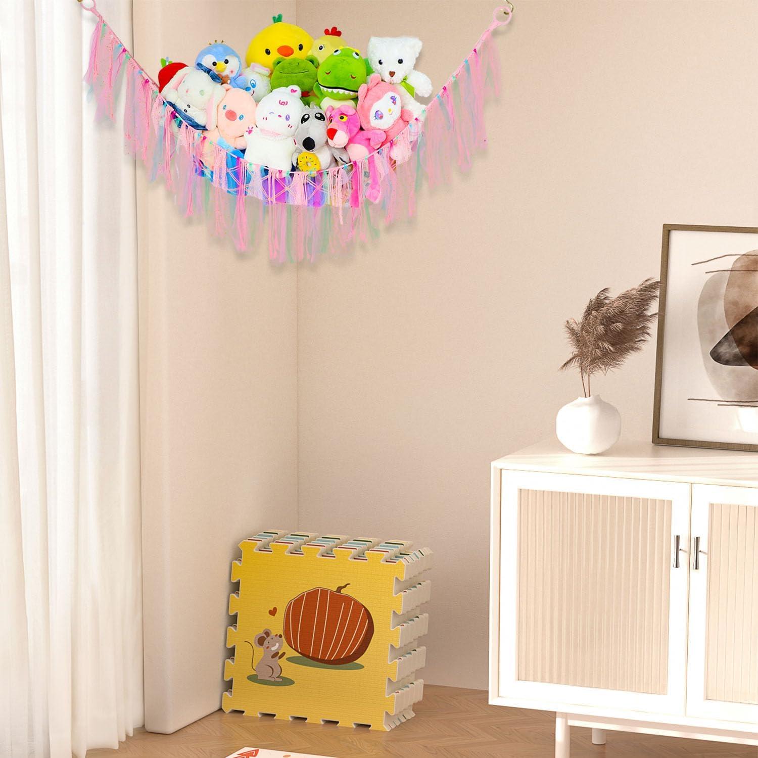 Red de Almacenamiento para Animales de Peluche Saiories Rosa 99 cm