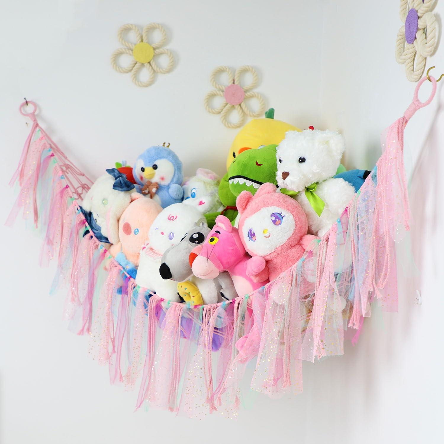 Red de Almacenamiento para Animales de Peluche Saiories Rosa 99 cm