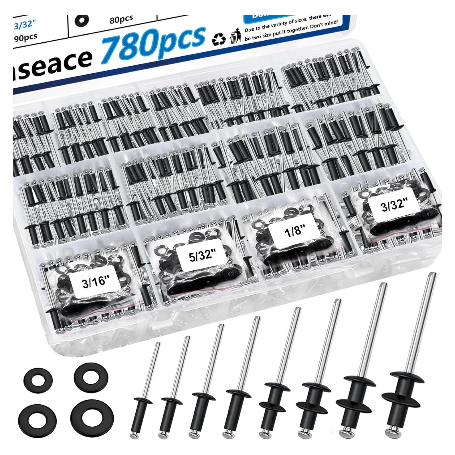 Kit de Remaches Pop Negros smseace 780 Pcs Aluminio y Arandelas