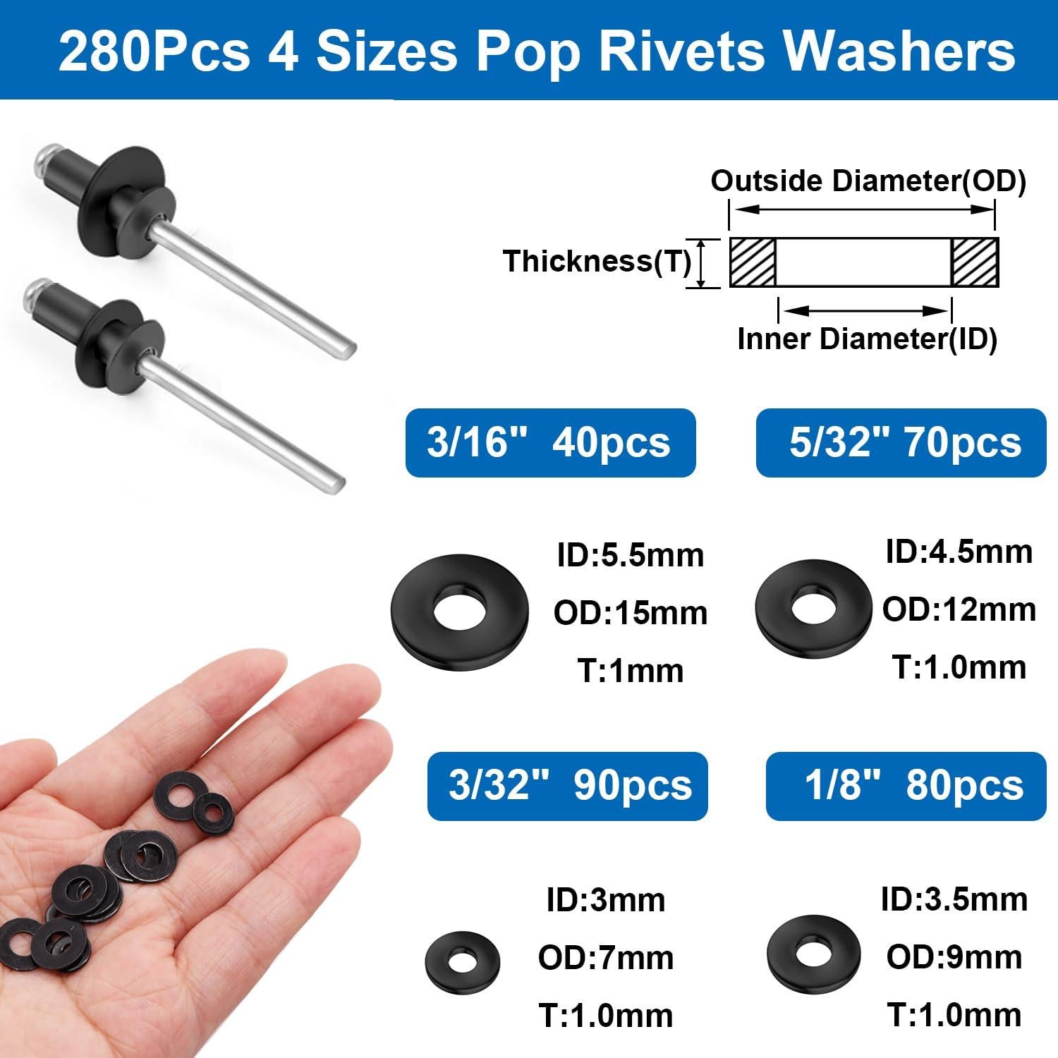 Kit de Remaches Pop Negros smseace 780 Pcs Aluminio y Arandelas