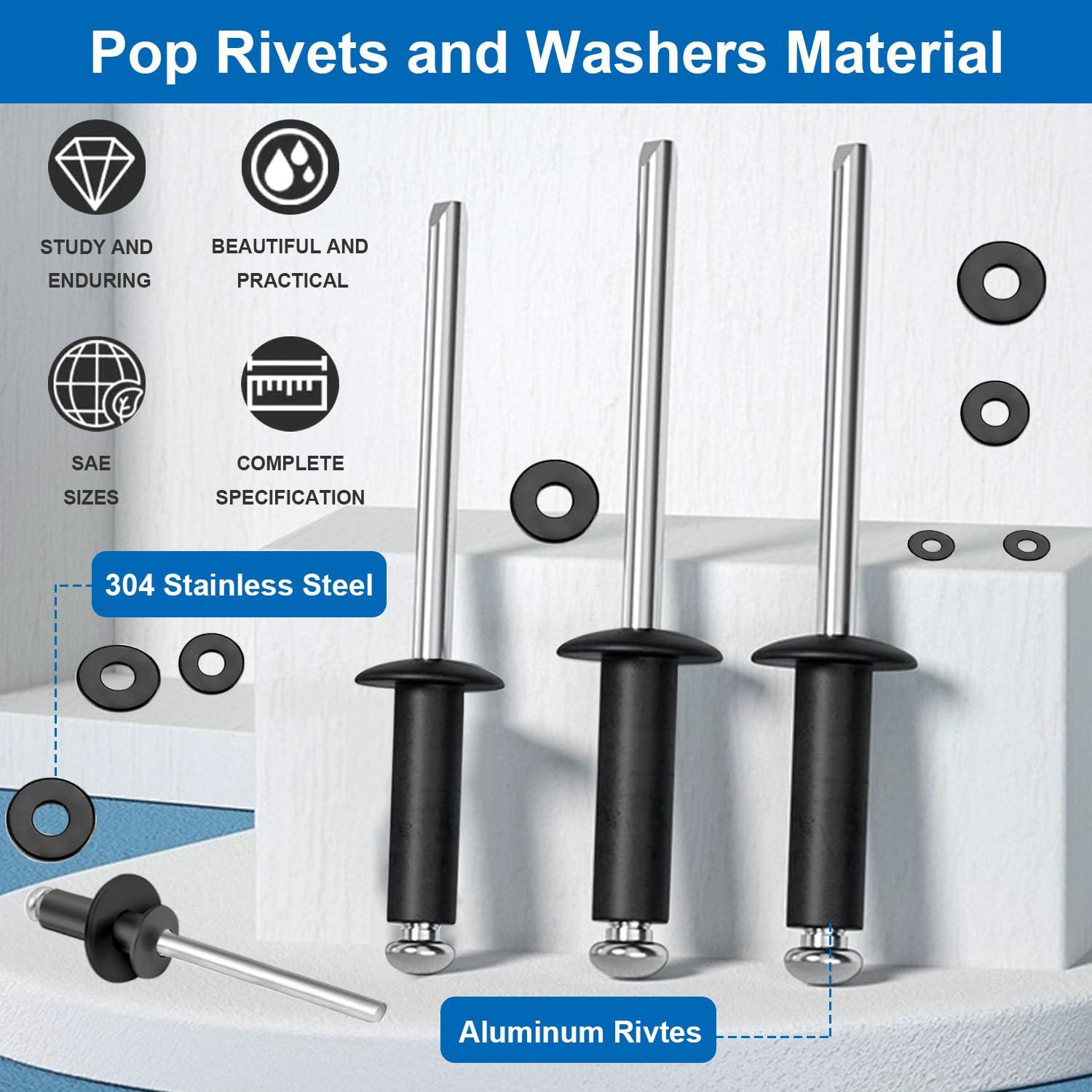 Kit de Remaches Pop Negros smseace 780 Pcs Aluminio y Arandelas