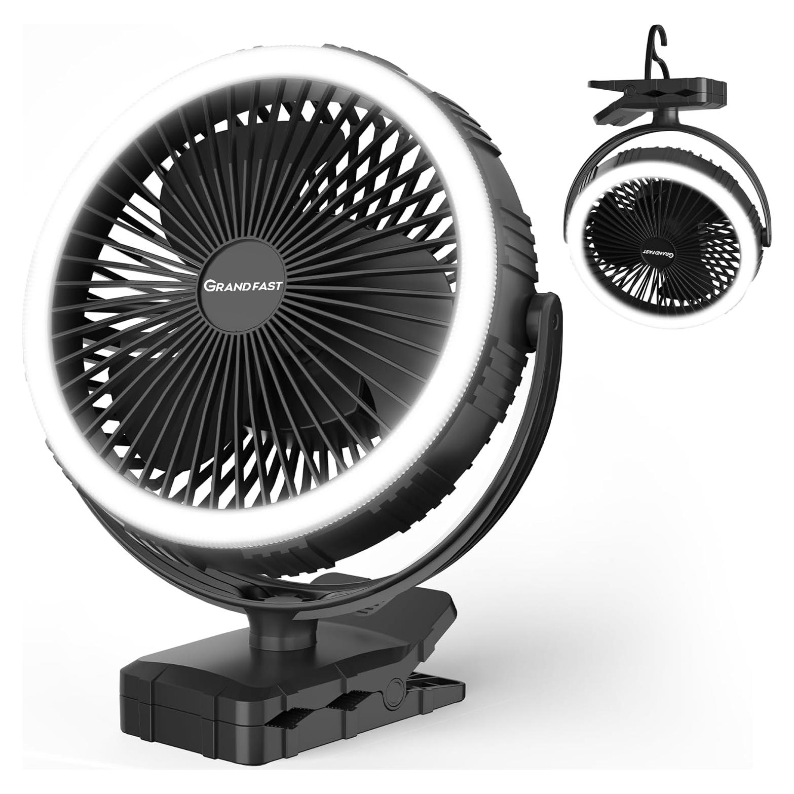 Ventilador recargable GRANDFAST 8" con luz y temporizador