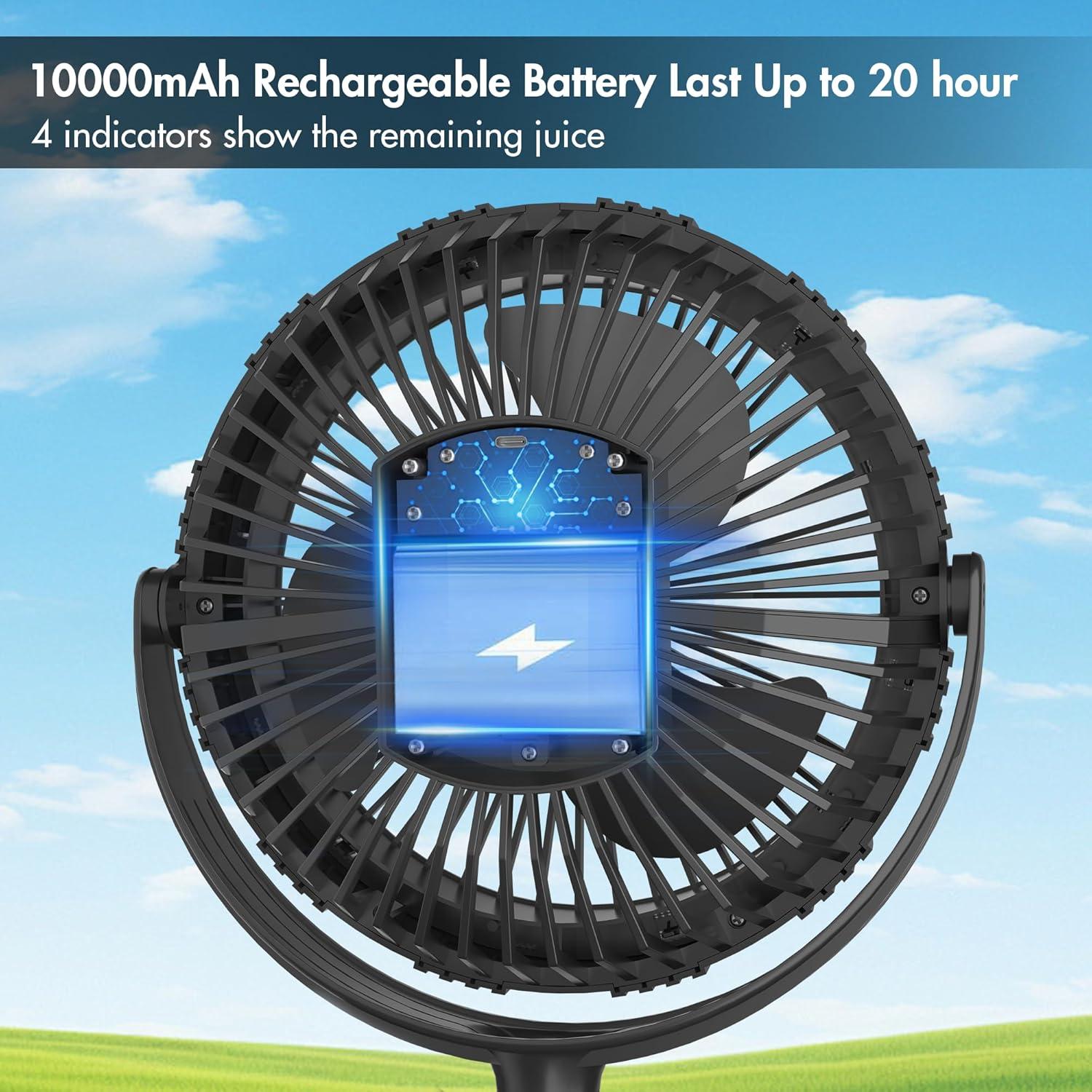 Ventilador recargable GRANDFAST 8" con luz y temporizador