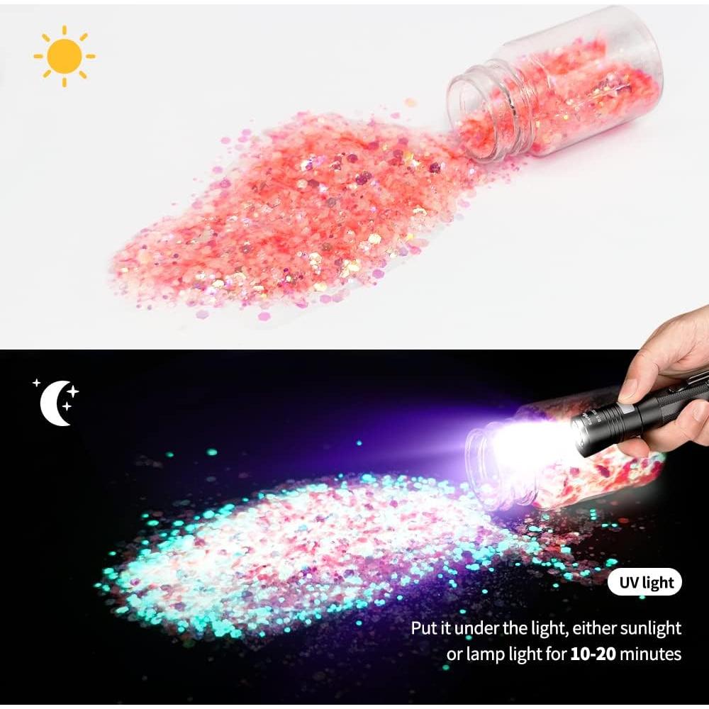 Brillo en la Oscuridad OSBANG - 15 Tarros de 12 Colores y 3 Copos de Oro