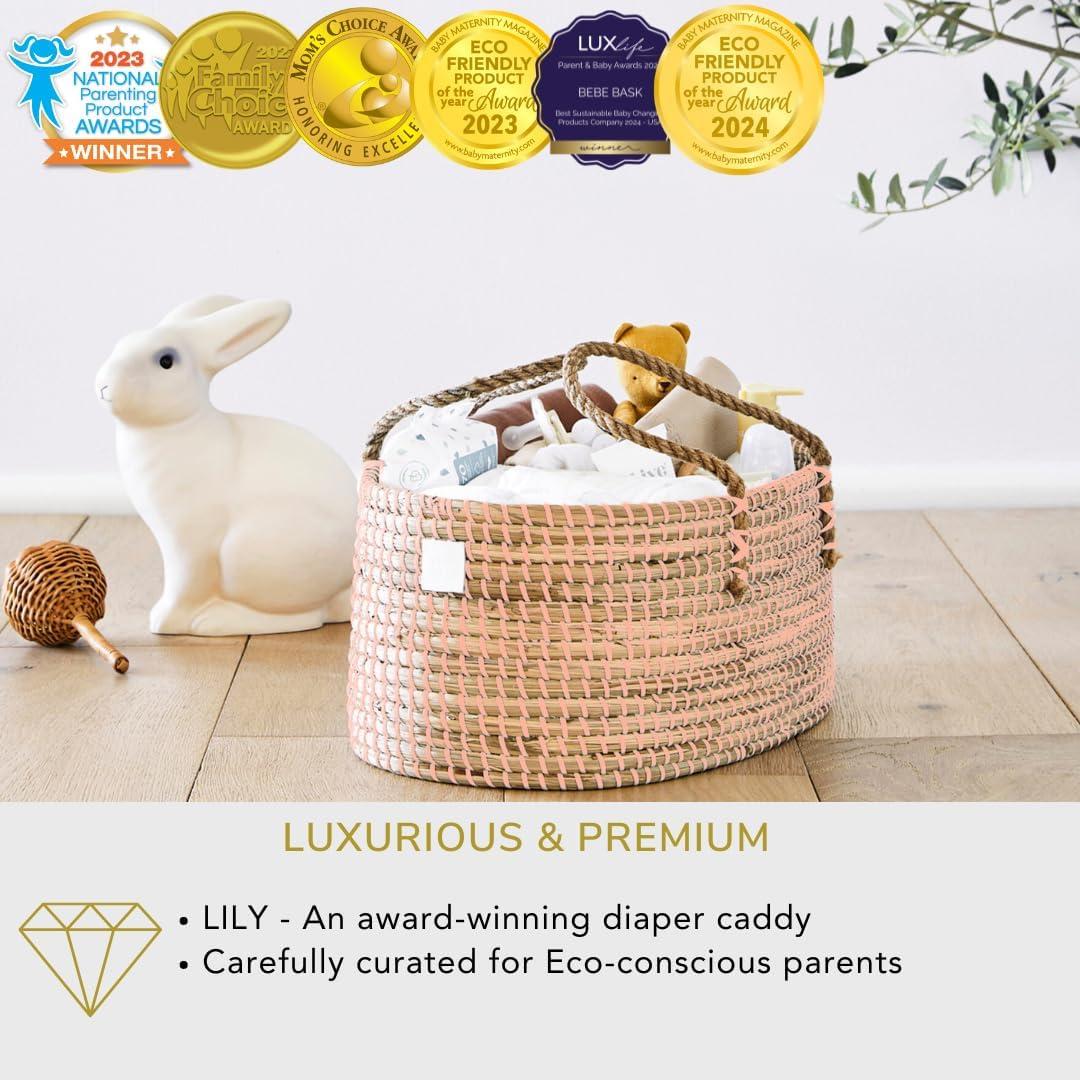 Cesta Organizadora de Pañales Rosa Pálido BEBE BASK - Hecha a Mano
