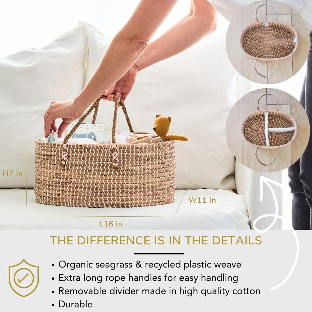 Cesta Organizadora de Pañales Rosa Pálido BEBE BASK - Hecha a Mano