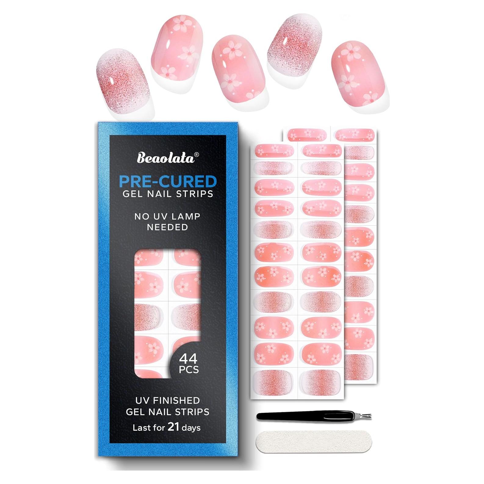 Tiras de Uñas de Gel Precuradas Beaolata - 44PCS Rosa