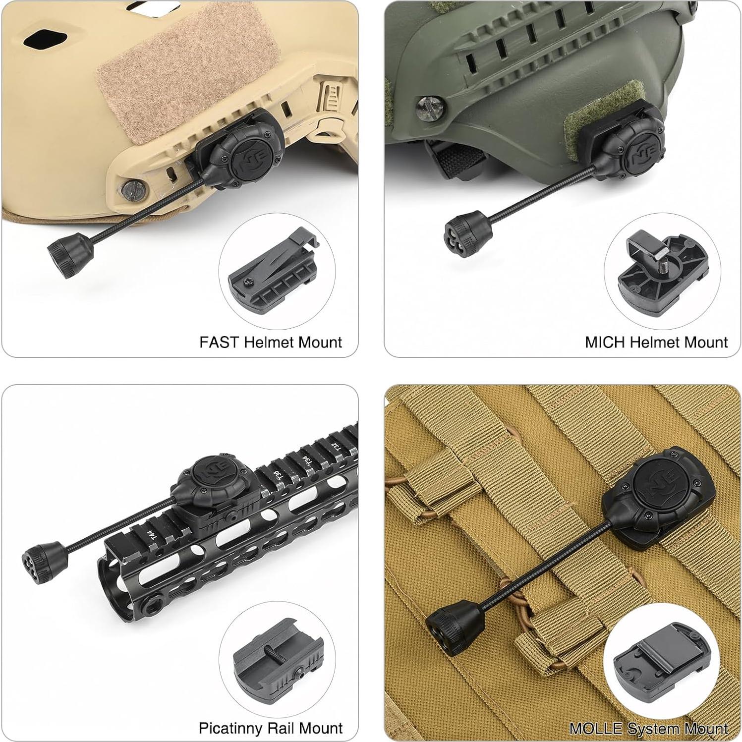 Luz Táctica para Casco NECARL 3 en 1 LED IR Verde Blanco