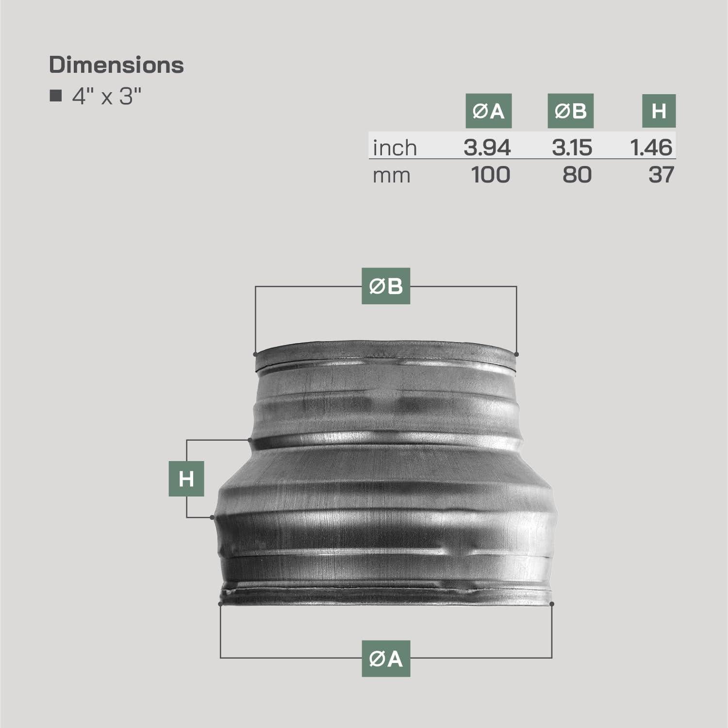 Adaptador reductor de conducto 100 a 80 mm Vent Systems