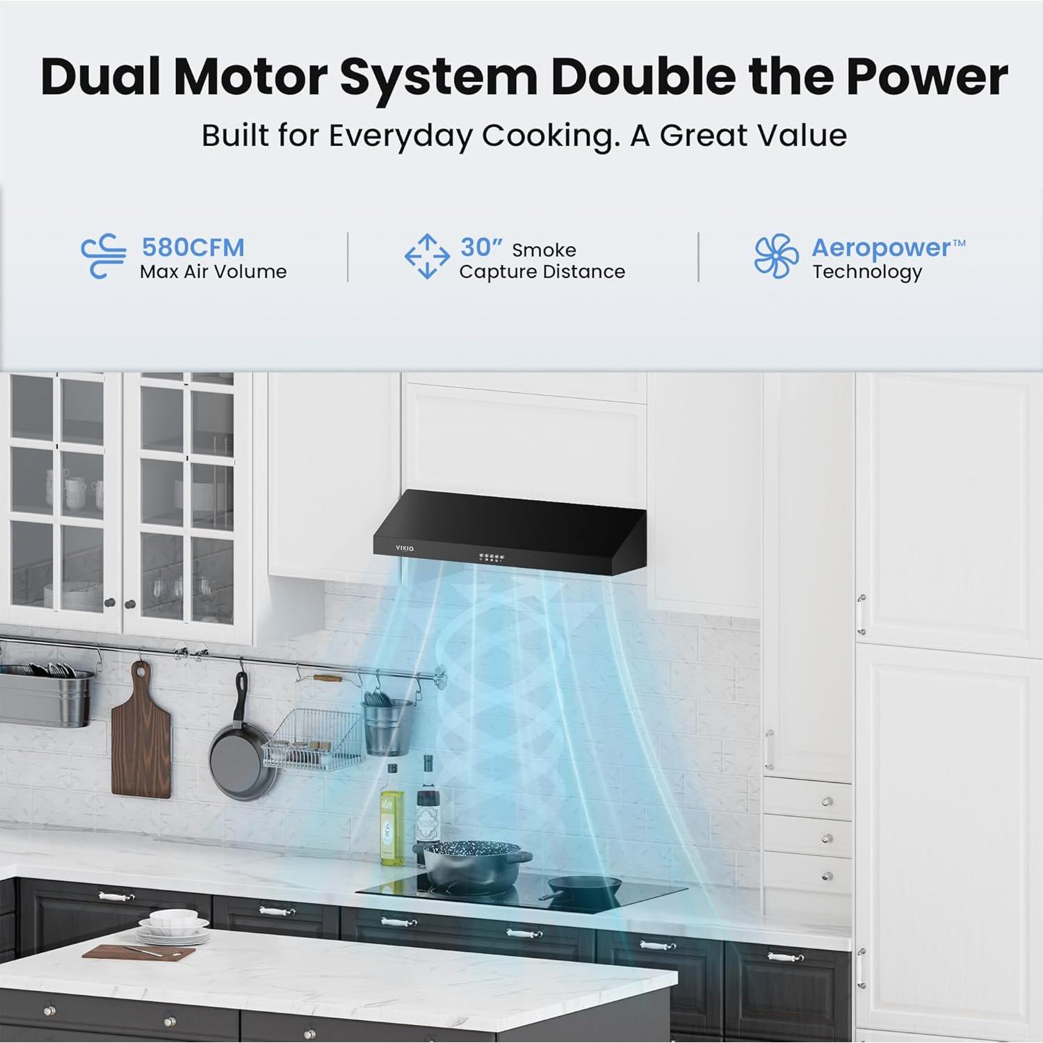 Campana Extractora de Gabinete VIKIO HOME 30" Doble Motor 580 CFM