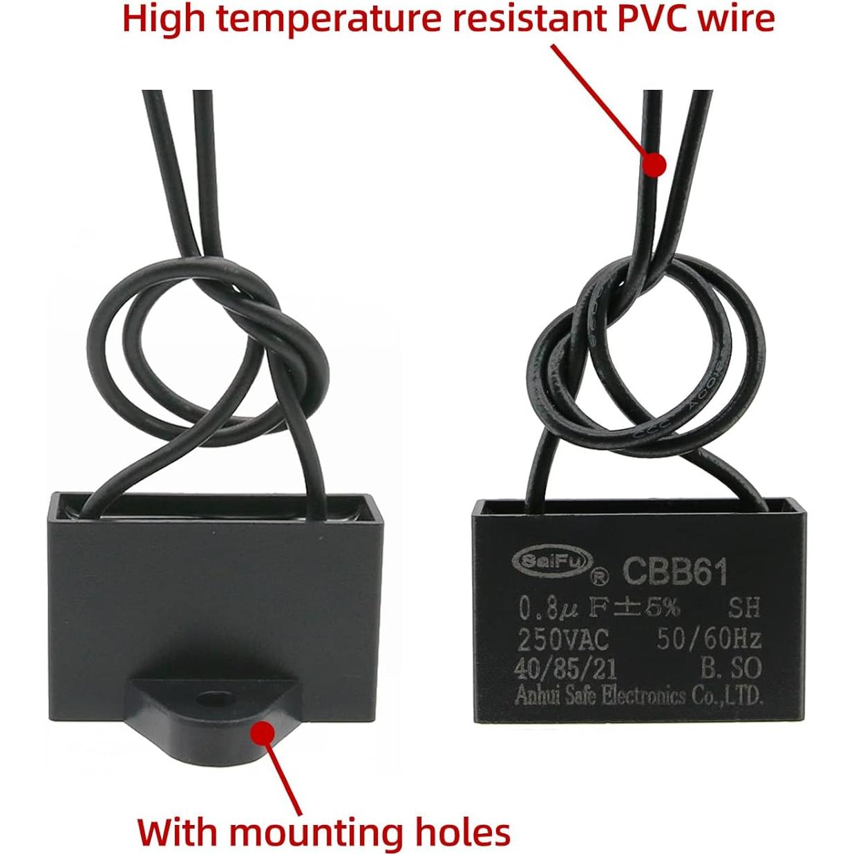 Capacitor CBB61 0.8uF 250V CA para Ventilador - 2 Piezas