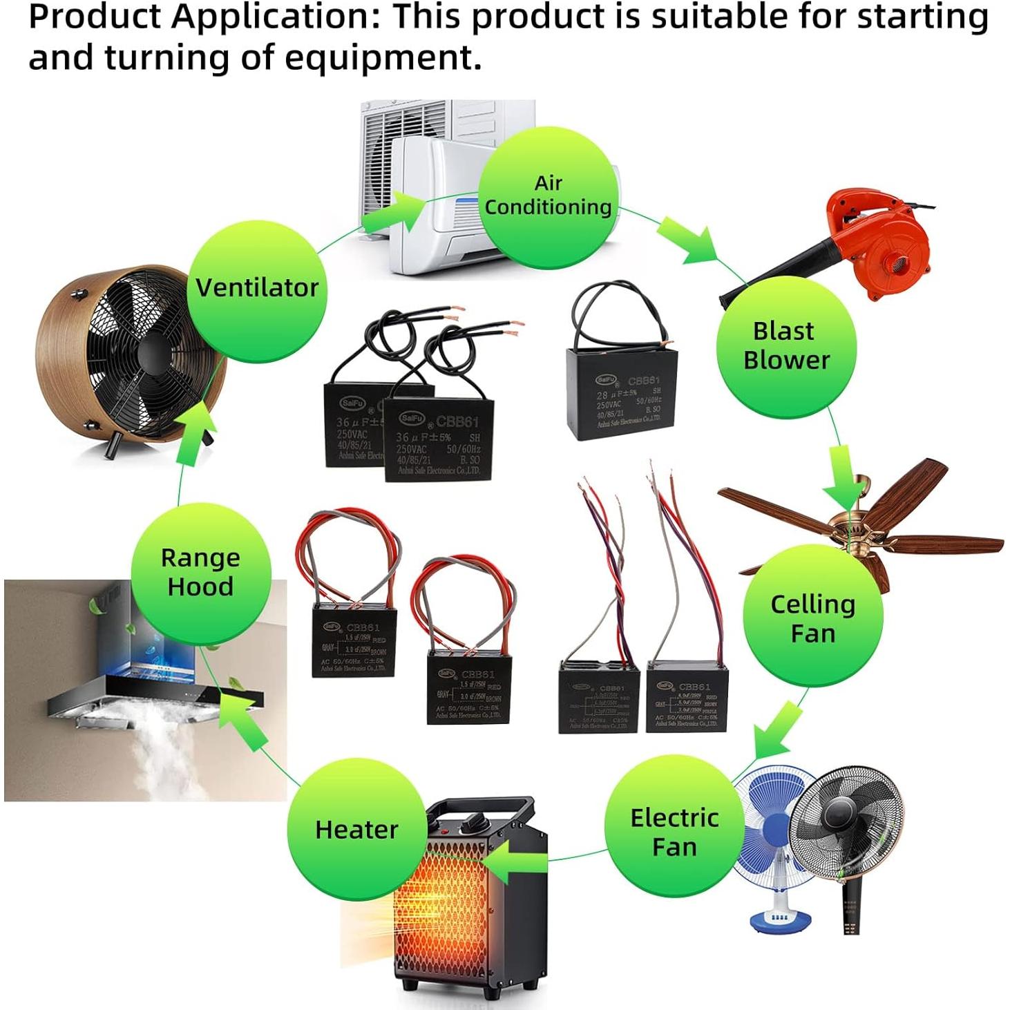 Capacitor CBB61 0.8uF 250V CA para Ventilador - 2 Piezas