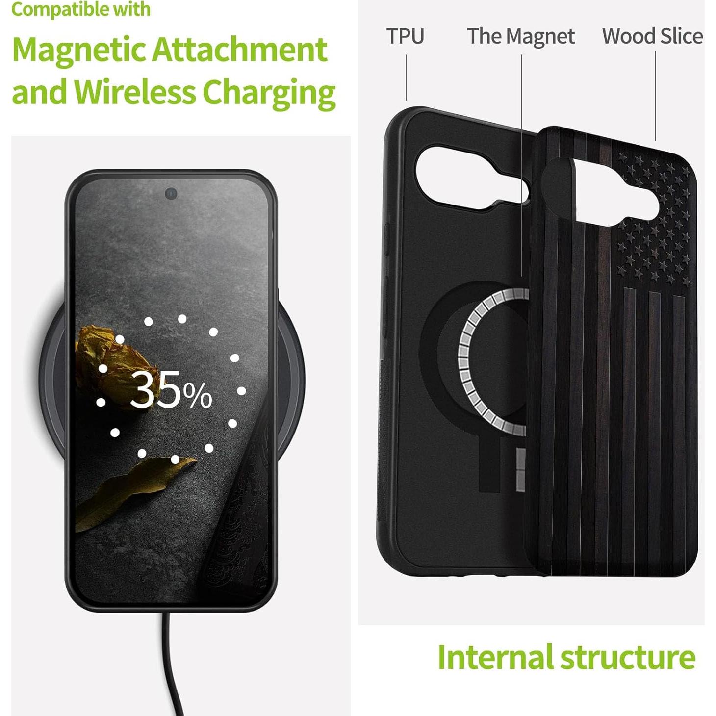 Funda de Madera Magnética Carveit para Google Pixel 9a - Negra