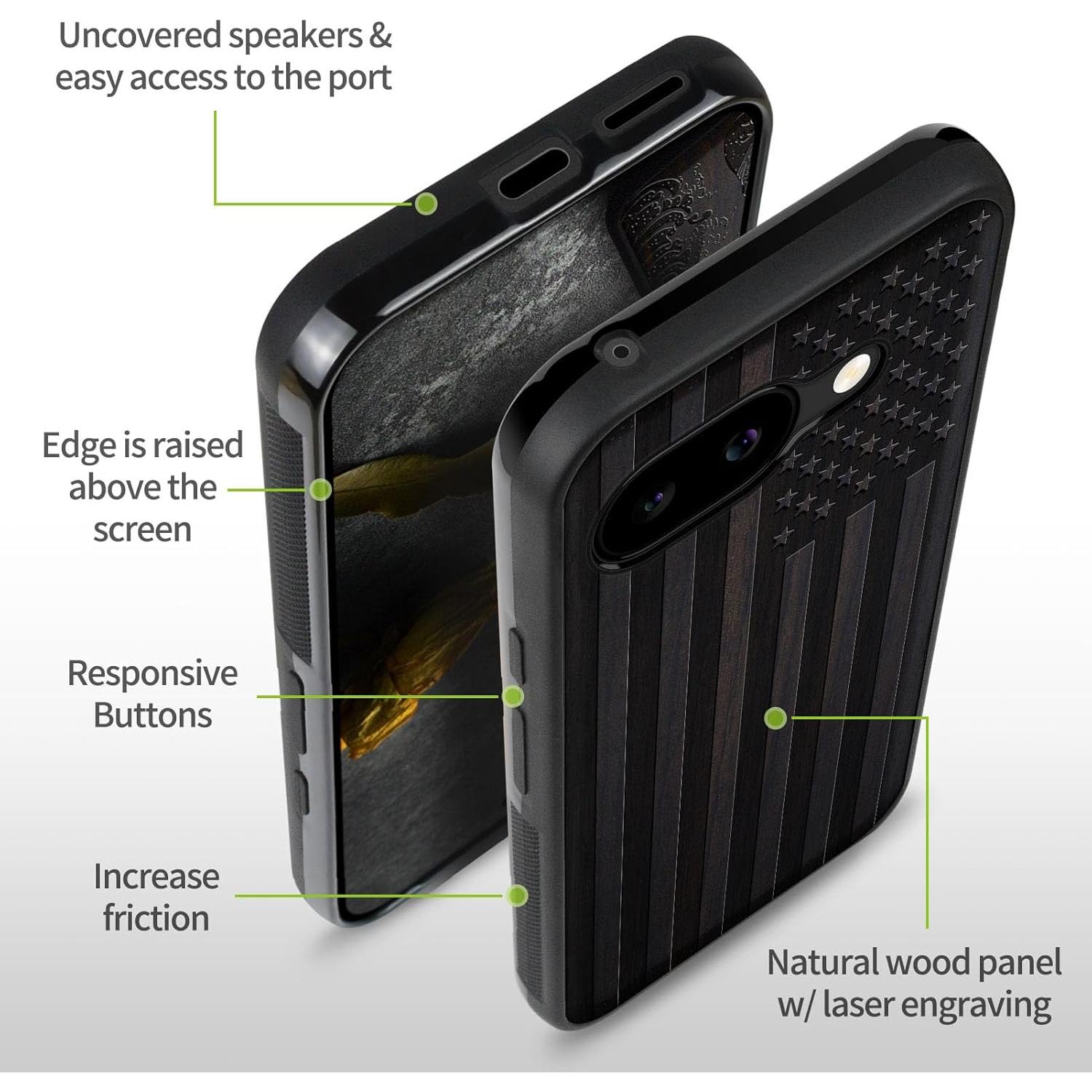 Funda de Madera Magnética Carveit para Google Pixel 9a - Negra