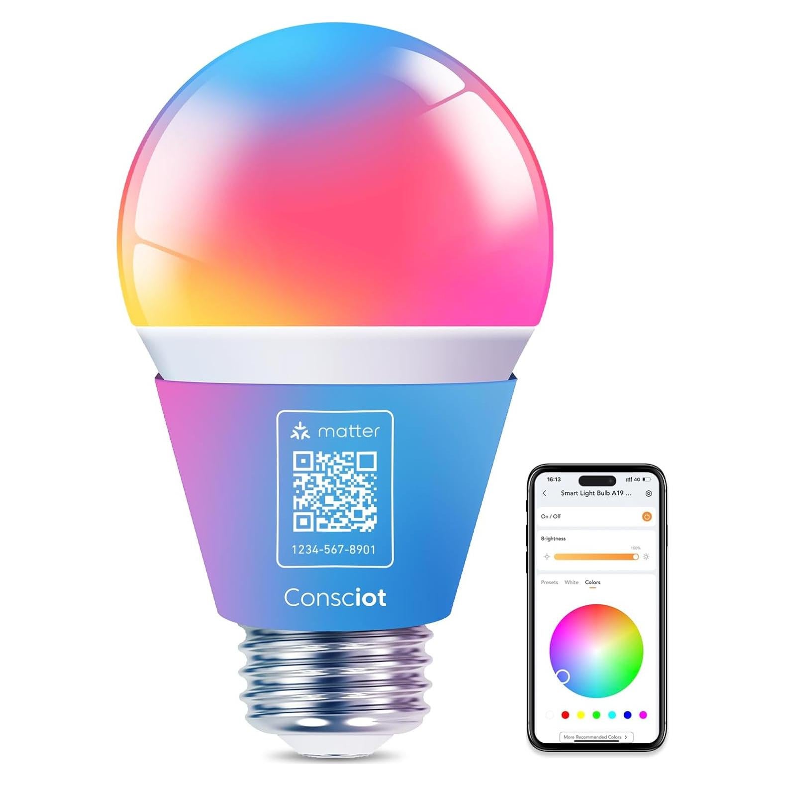 Bombilla Inteligente Consciot A19 E26 WiFi Bluetooth 9W RGBTW