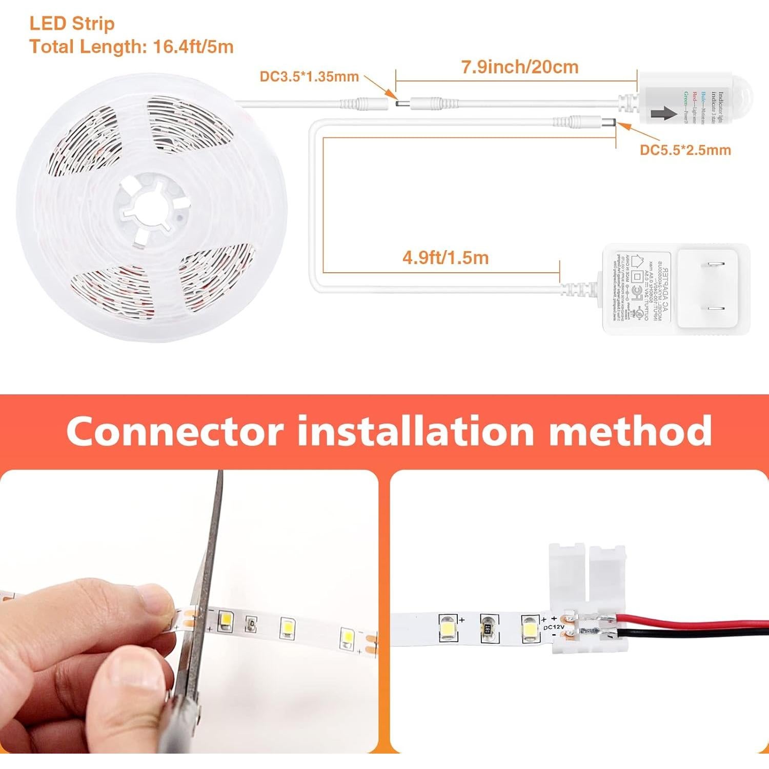 Tira de Luz LED WOBANE 5m con Sensor de Movimiento y Control Remoto