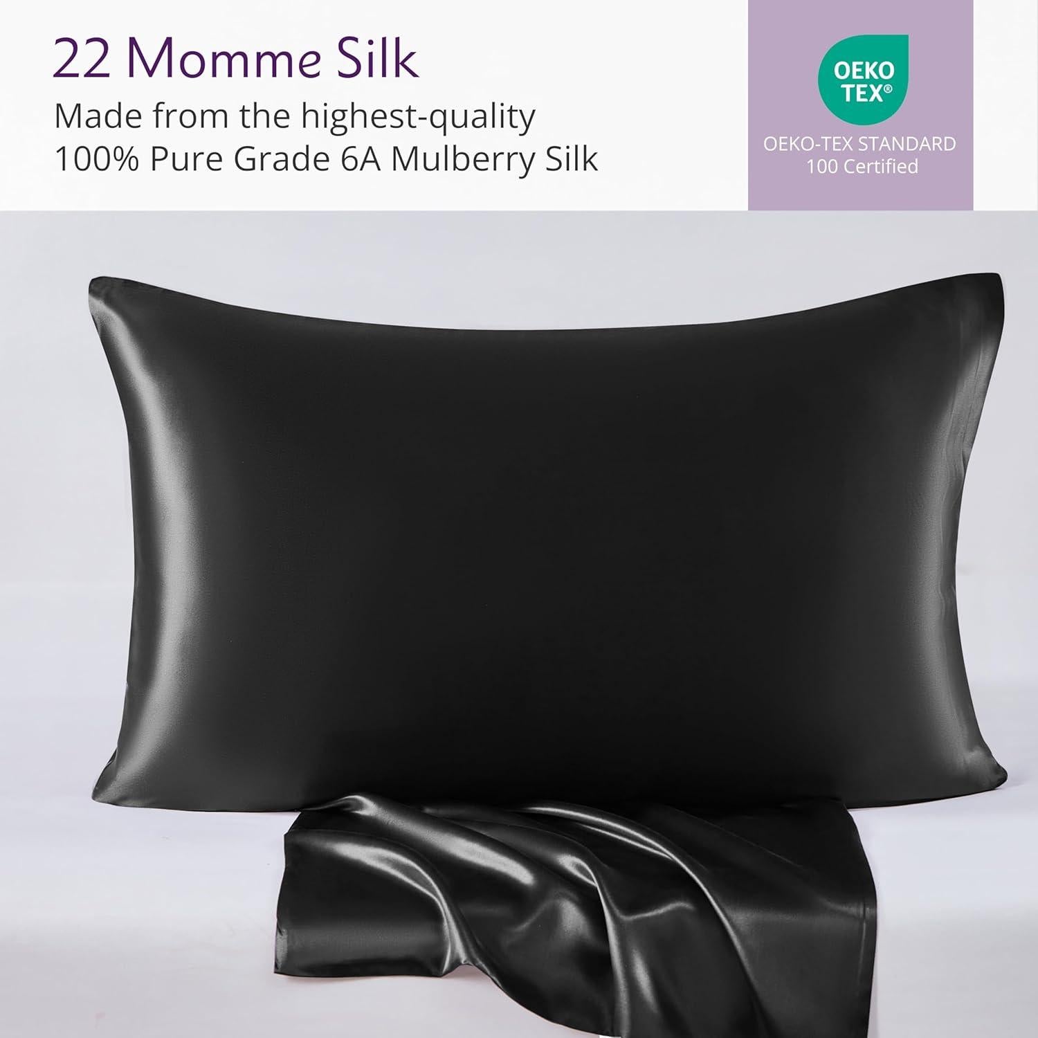 Funda de Almohada de Seda 100% Mulberry Park - 22 Momme Negra