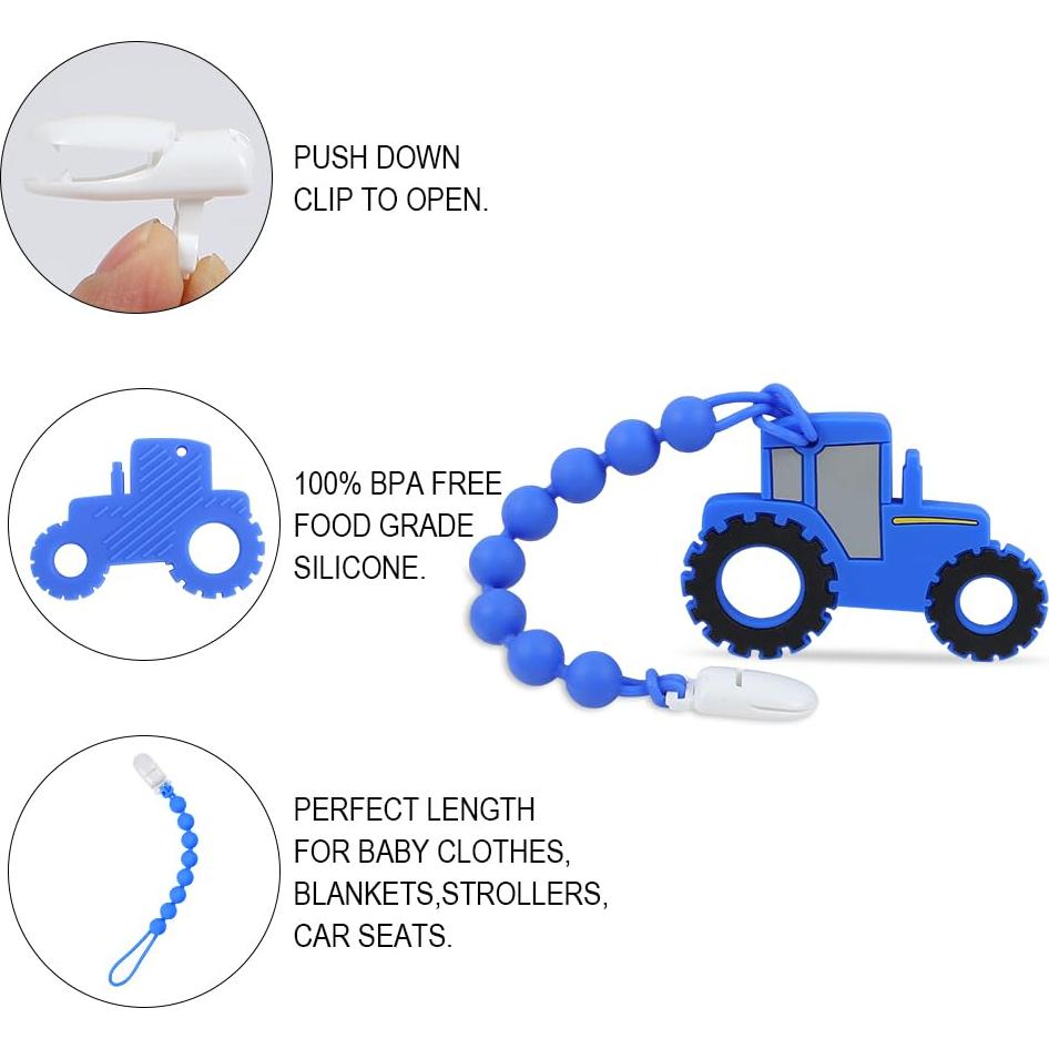 Mordedor de Silicona Cuebo Tractor Azul para Bebés 3+ Meses