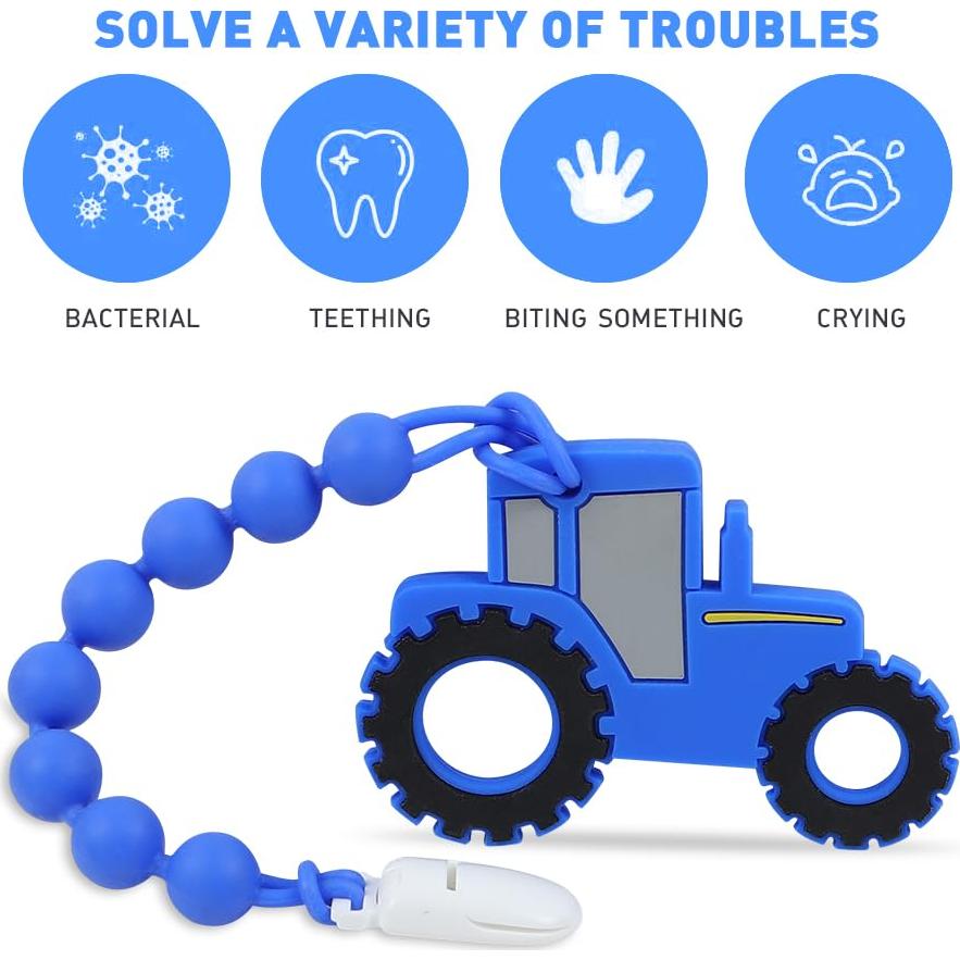 Mordedor de Silicona Cuebo Tractor Azul para Bebés 3+ Meses