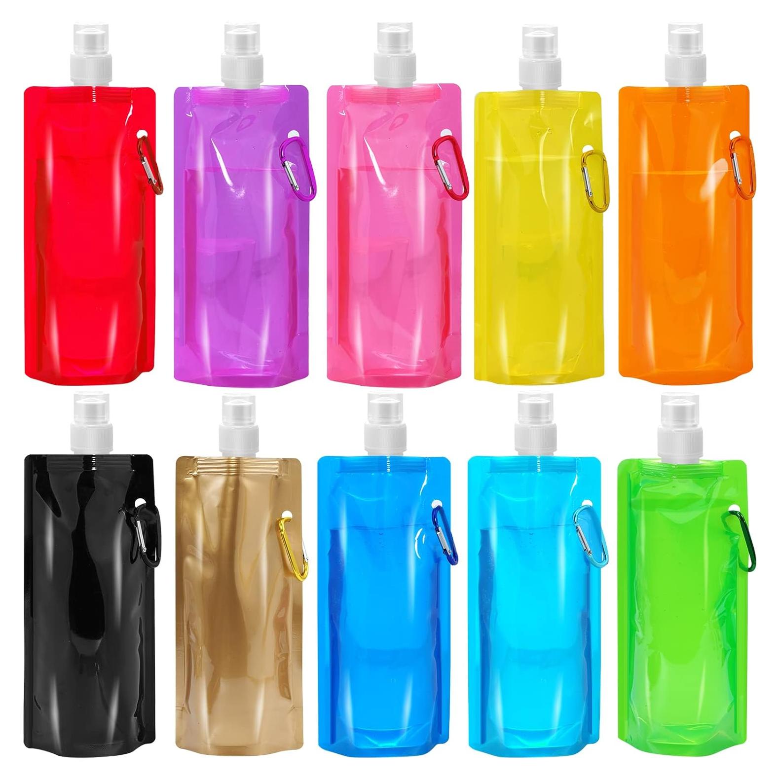 10 Botellas de Agua Colapsables Erinnmy 480ml A Prueba de Fugas