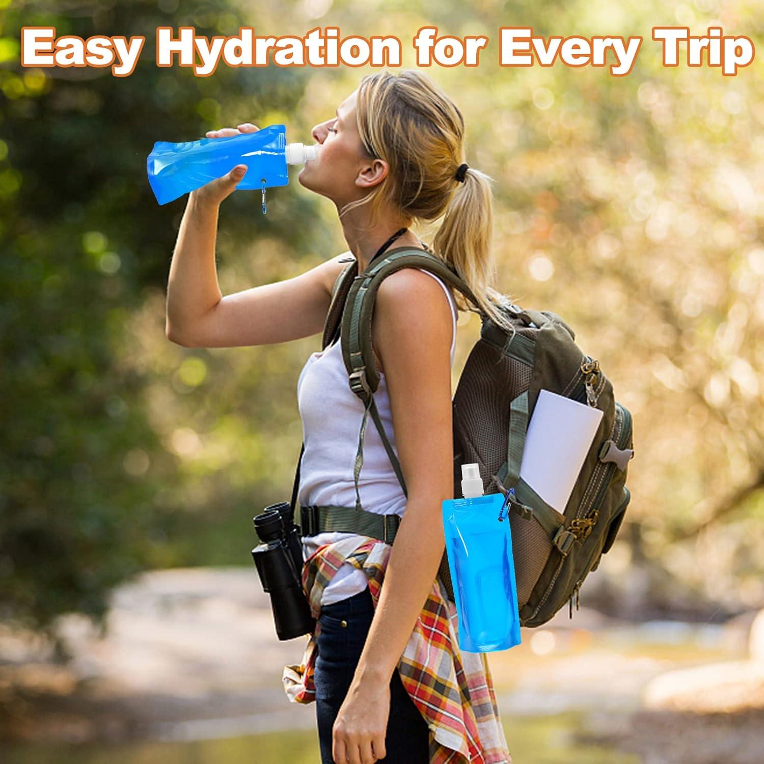 10 Botellas de Agua Colapsables Erinnmy 480ml A Prueba de Fugas