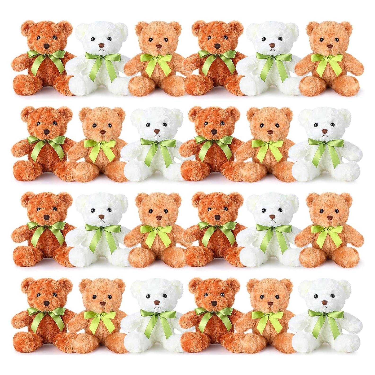 24 Osos de Peluche Hungdao 25.4 cm Suaves con Lazo Verde