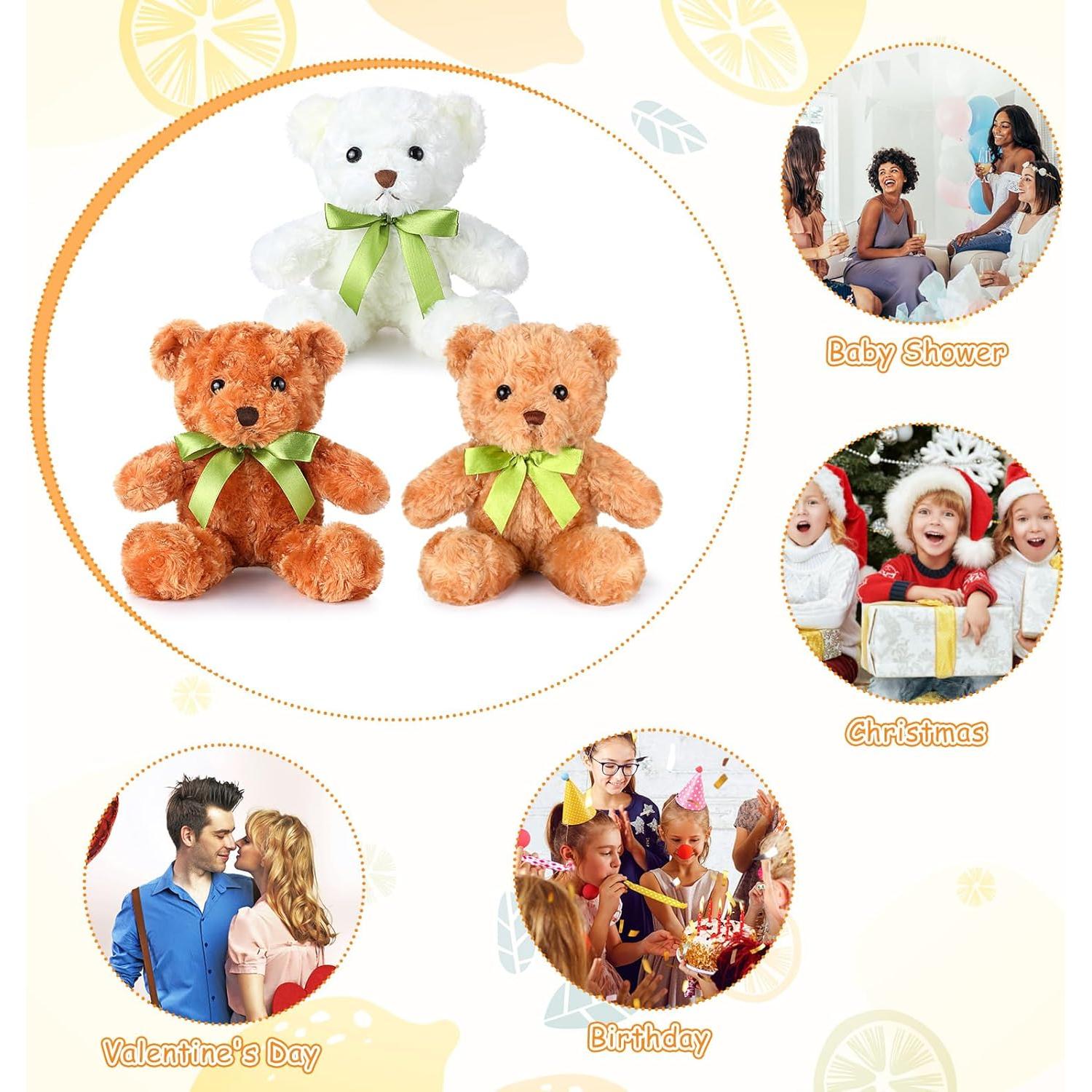 24 Osos de Peluche Hungdao 25.4 cm Suaves con Lazo Verde