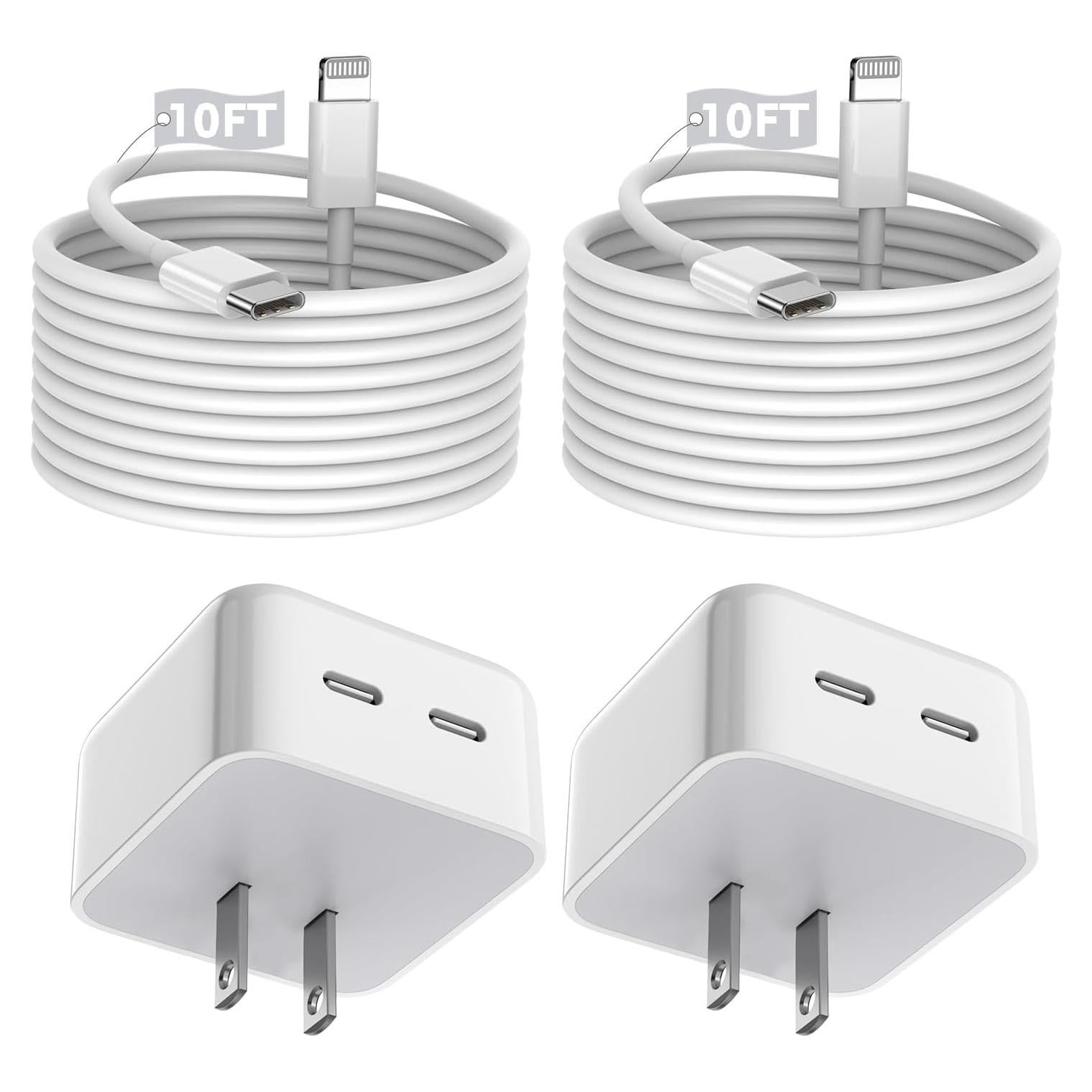 Cargador Rápido Doble USB C Dazana 40W + 2 Cables 10FT
