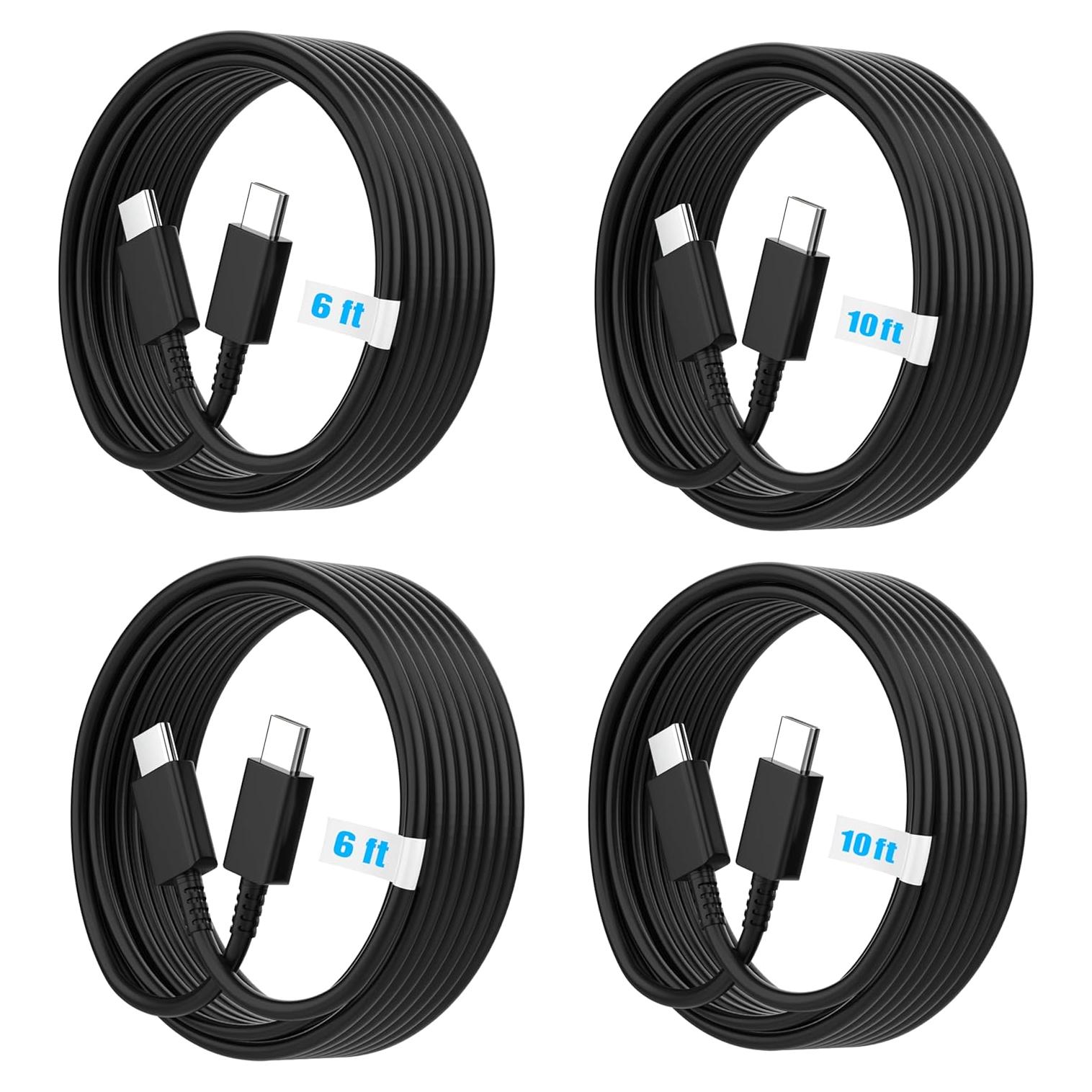 Paquete de 4 Cables USB C a USB C 60W - 2x1.83m y 2x3.05m Negro