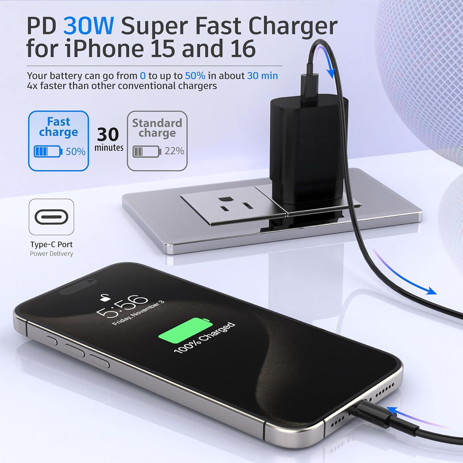 Paquete de 4 Cables USB C a USB C 60W - 2x1.83m y 2x3.05m Negro