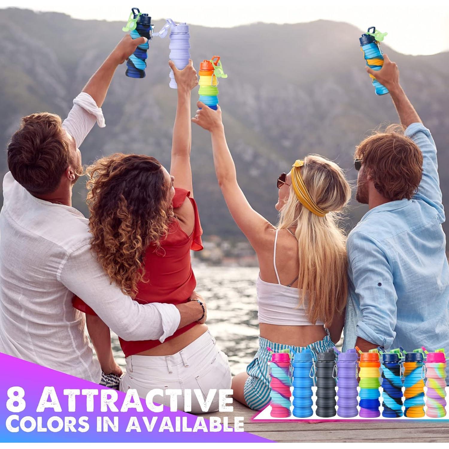 8 Botellas de Agua Plegables Silicona CHENGU 473ml Reutilizables