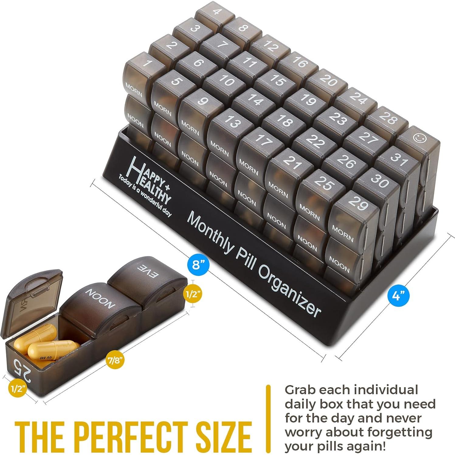 Organizador de Pastillas Mensual MEDca - 32 Compartimentos Negro