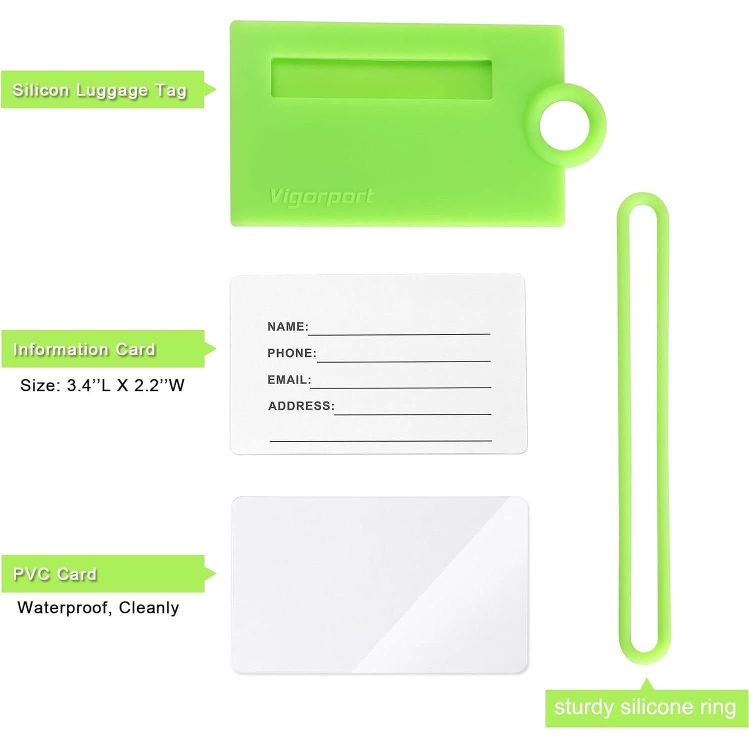 Etiquetas de Equipaje Vigorport Silicona Verde Letra Z - Paquete de 3