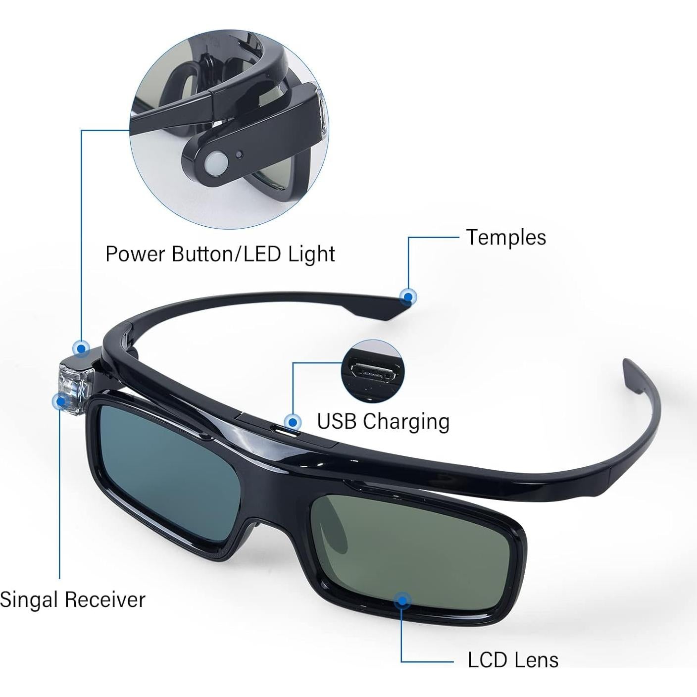 Gafas 3D EKYLIN DLP Link Recargables - Paquete de 2