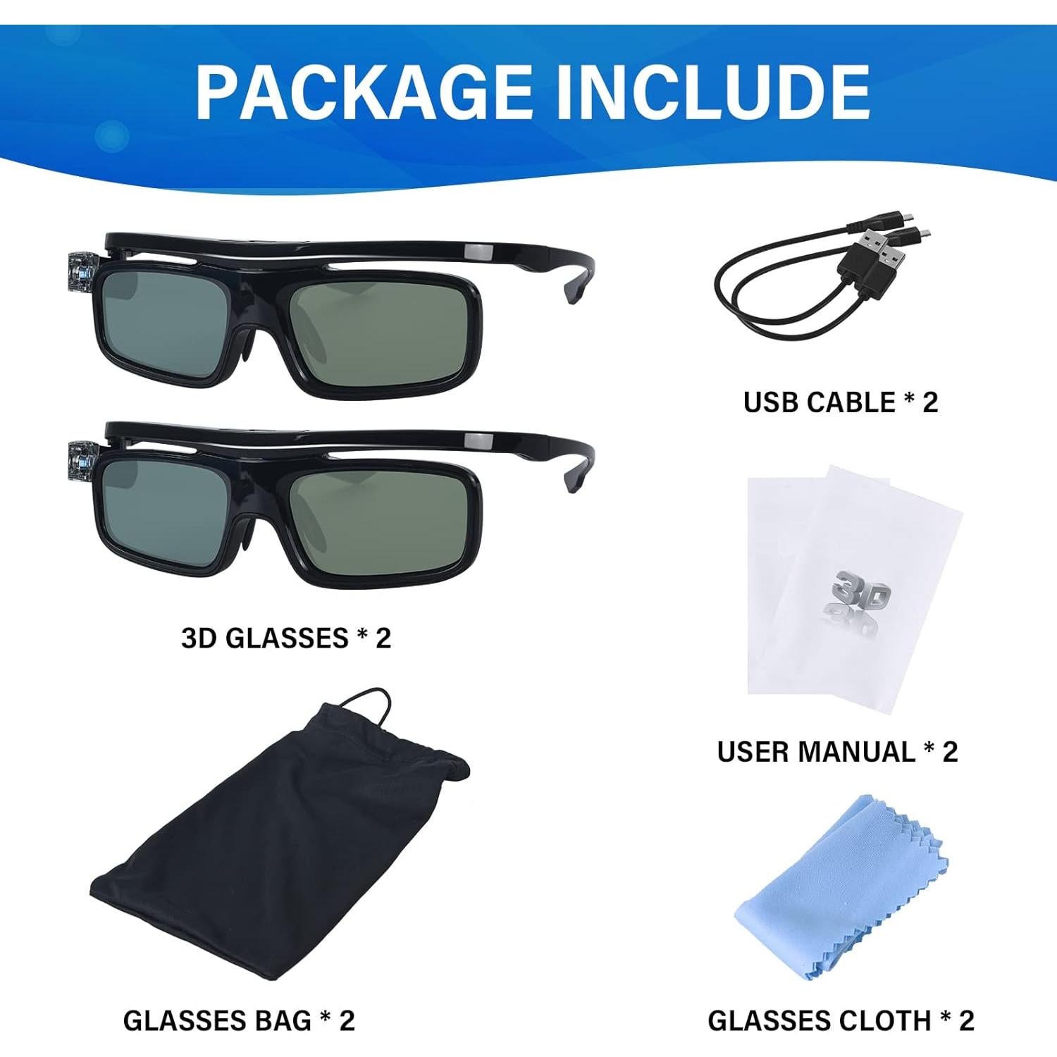 Gafas 3D EKYLIN DLP Link Recargables - Paquete de 2