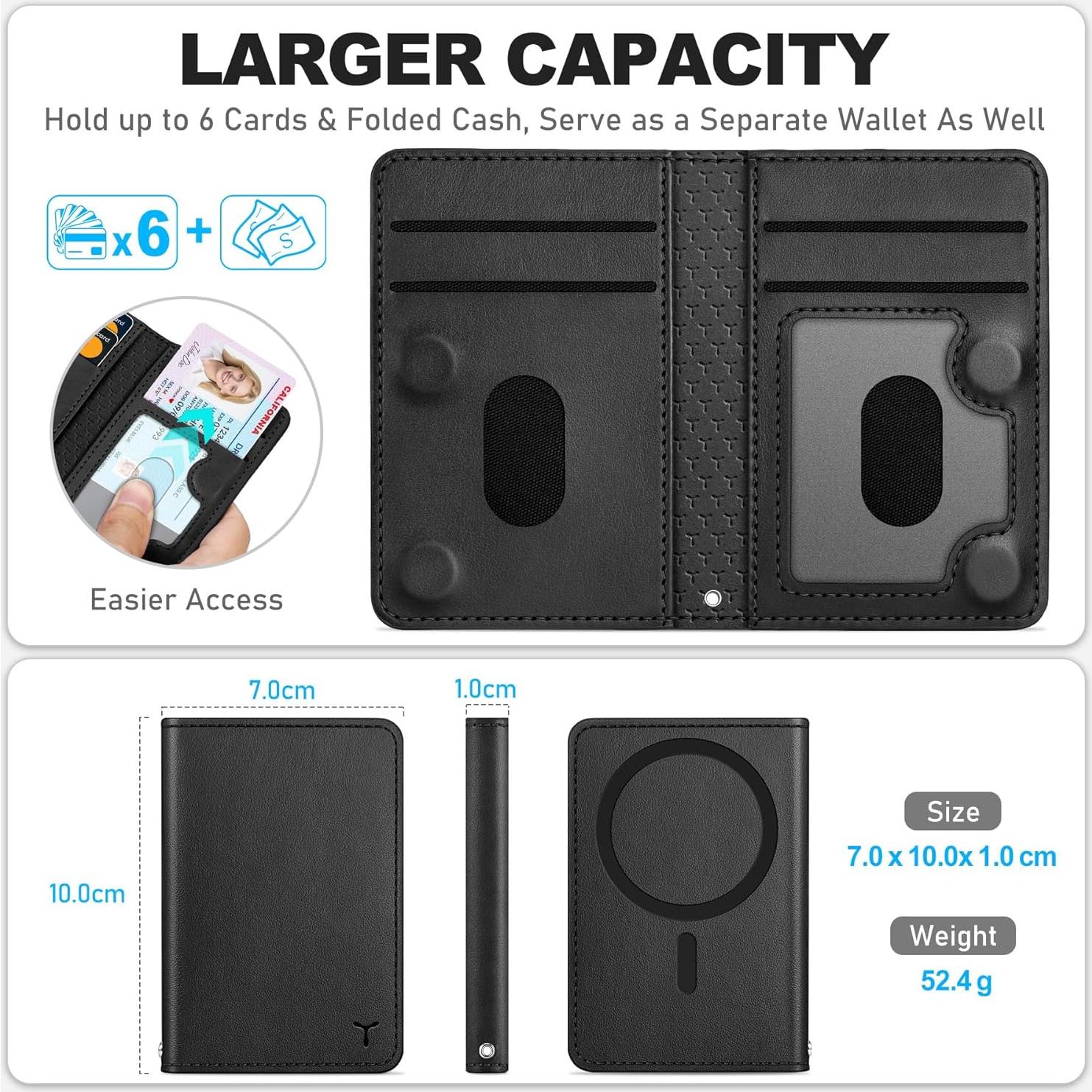 Cartera Magnética TUCCH para iPhone con 6 Soportes RFID - Negro