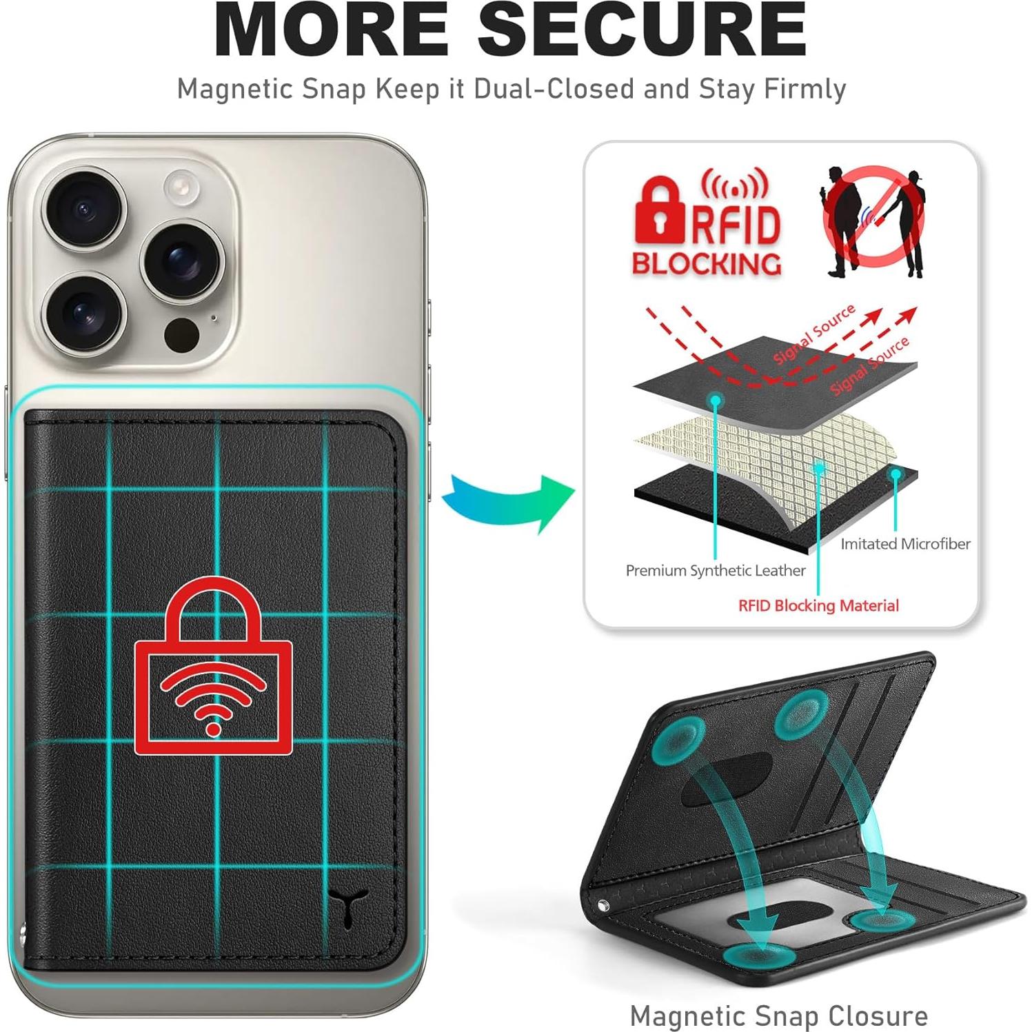 Cartera Magnética TUCCH para iPhone con 6 Soportes RFID - Negro