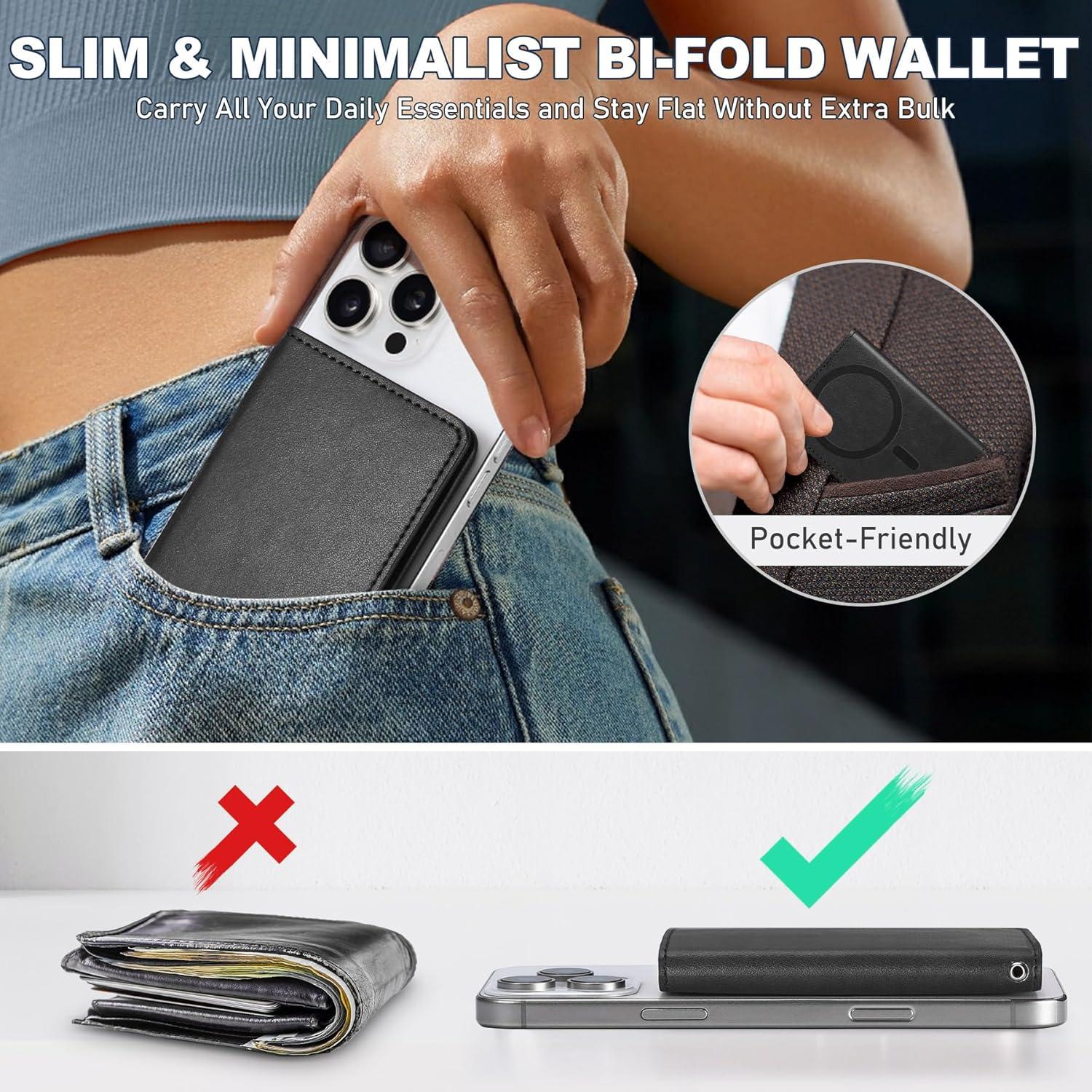 Cartera Magnética TUCCH para iPhone con 6 Soportes RFID - Negro