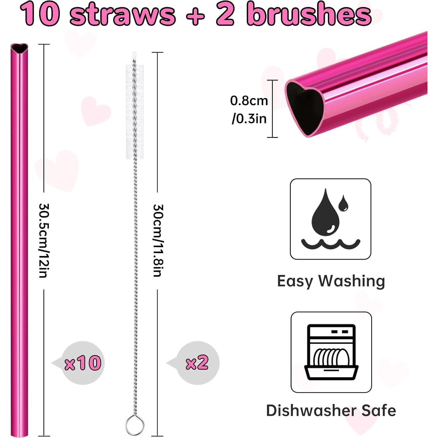 Pajitas Reutilizables NiHome Acero Inoxidable Corazón 30.48 cm