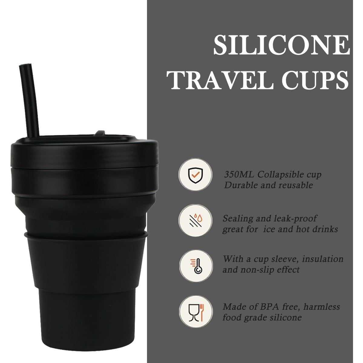 Taza Plegable UNNESTAR 350ml Silicona Reutilizable Negra