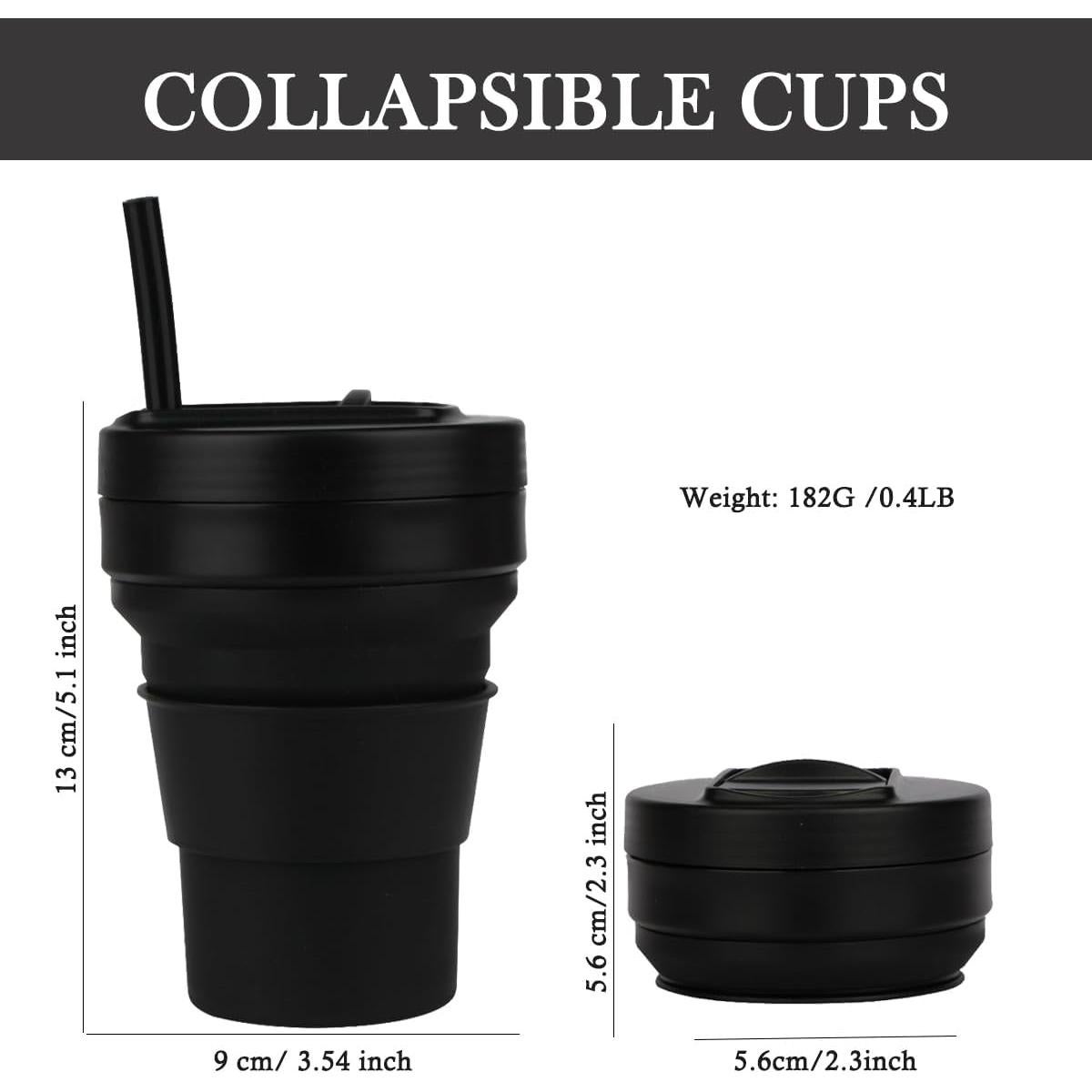 Taza Plegable UNNESTAR 350ml Silicona Reutilizable Negra
