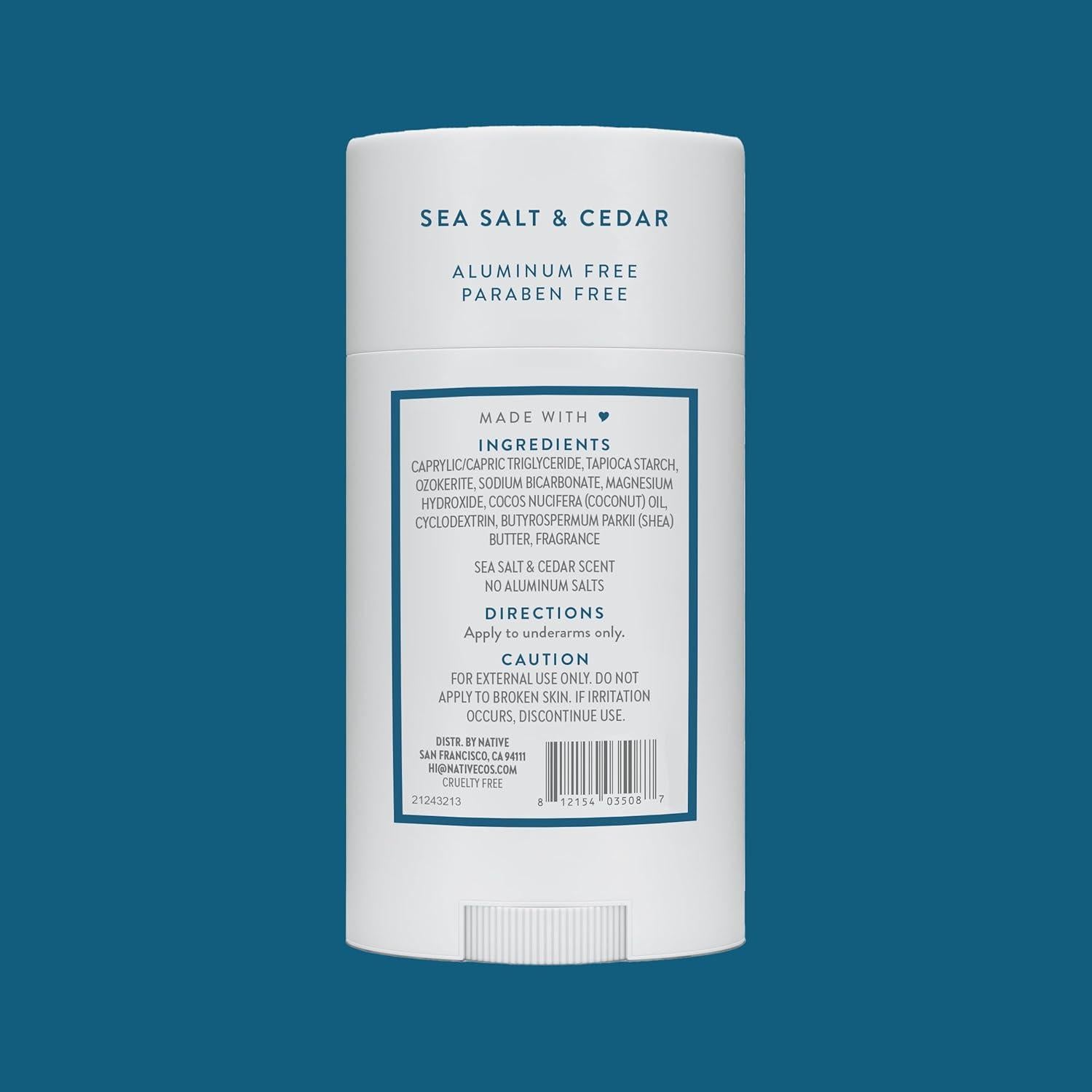 Desodorante Natural Nativo Sal Marina y Cedro 117g Libre de Aluminio