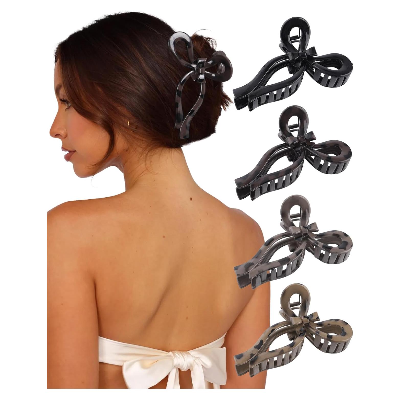 4 Clips de Pelo con Lazo Chlins - Antideslizantes 12.5 cm