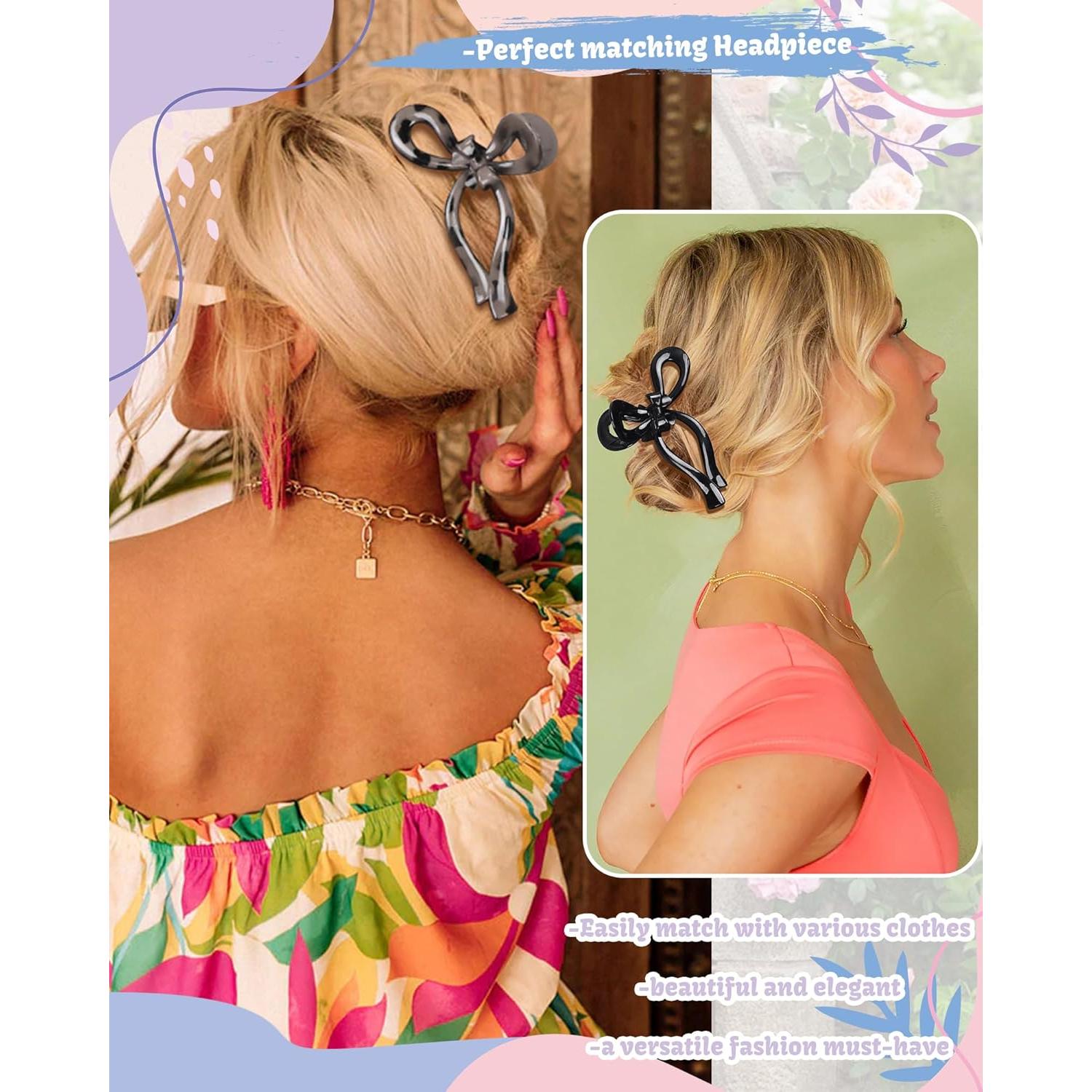 4 Clips de Pelo con Lazo Chlins - Antideslizantes 12.5 cm