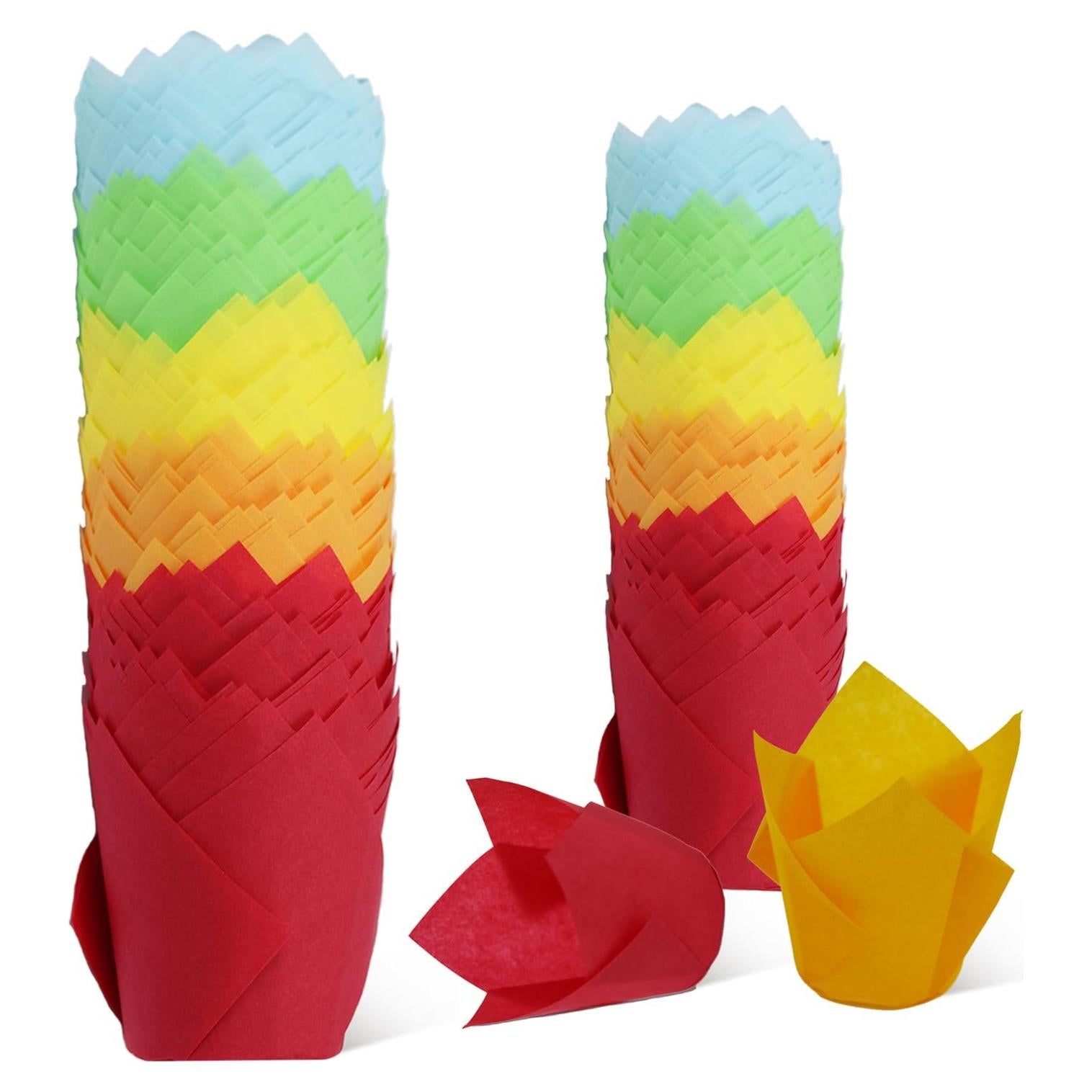 150 Forros de Cupcake Tulipán IAXSEE - Papel a Prueba de Grasa