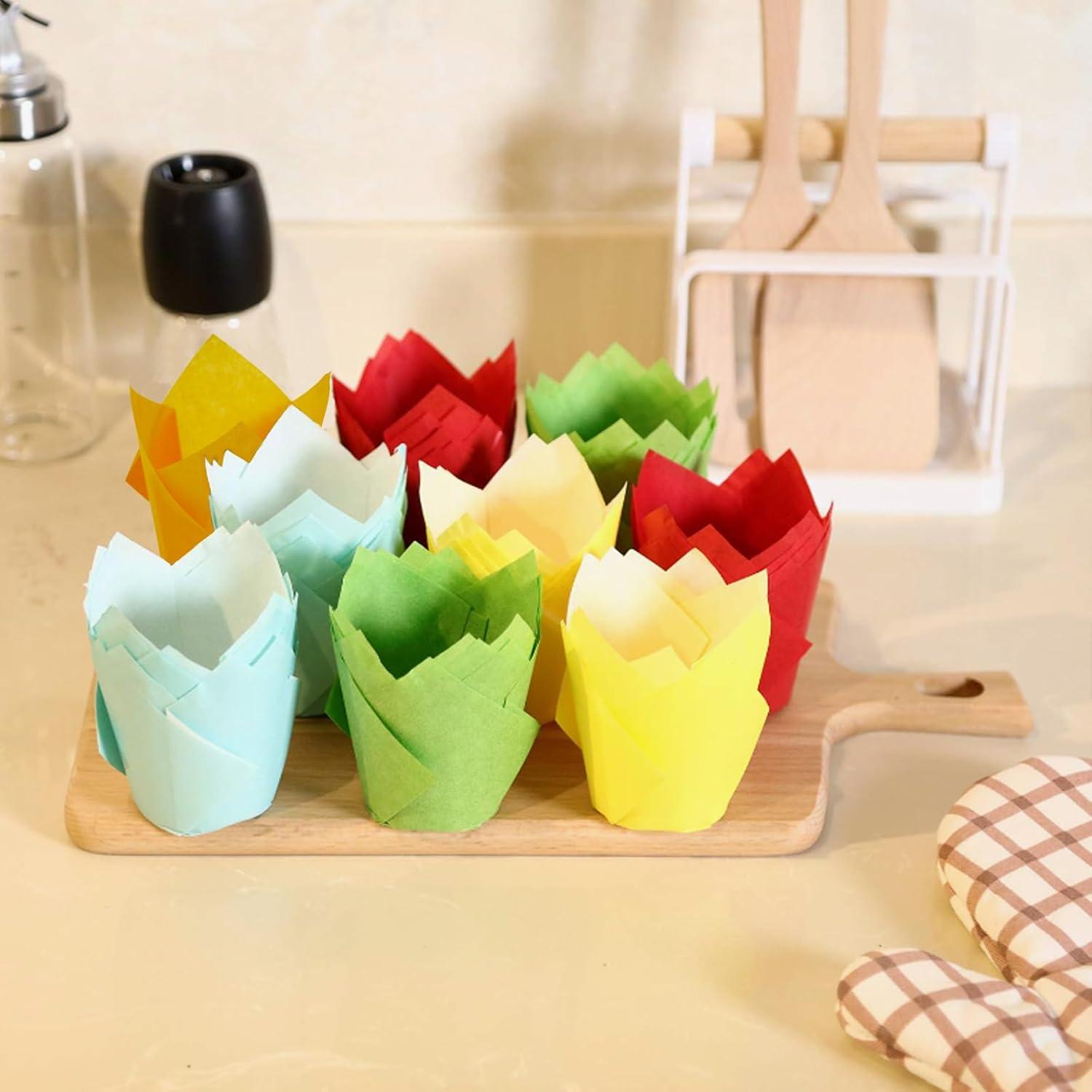 150 Forros de Cupcake Tulipán IAXSEE - Papel a Prueba de Grasa