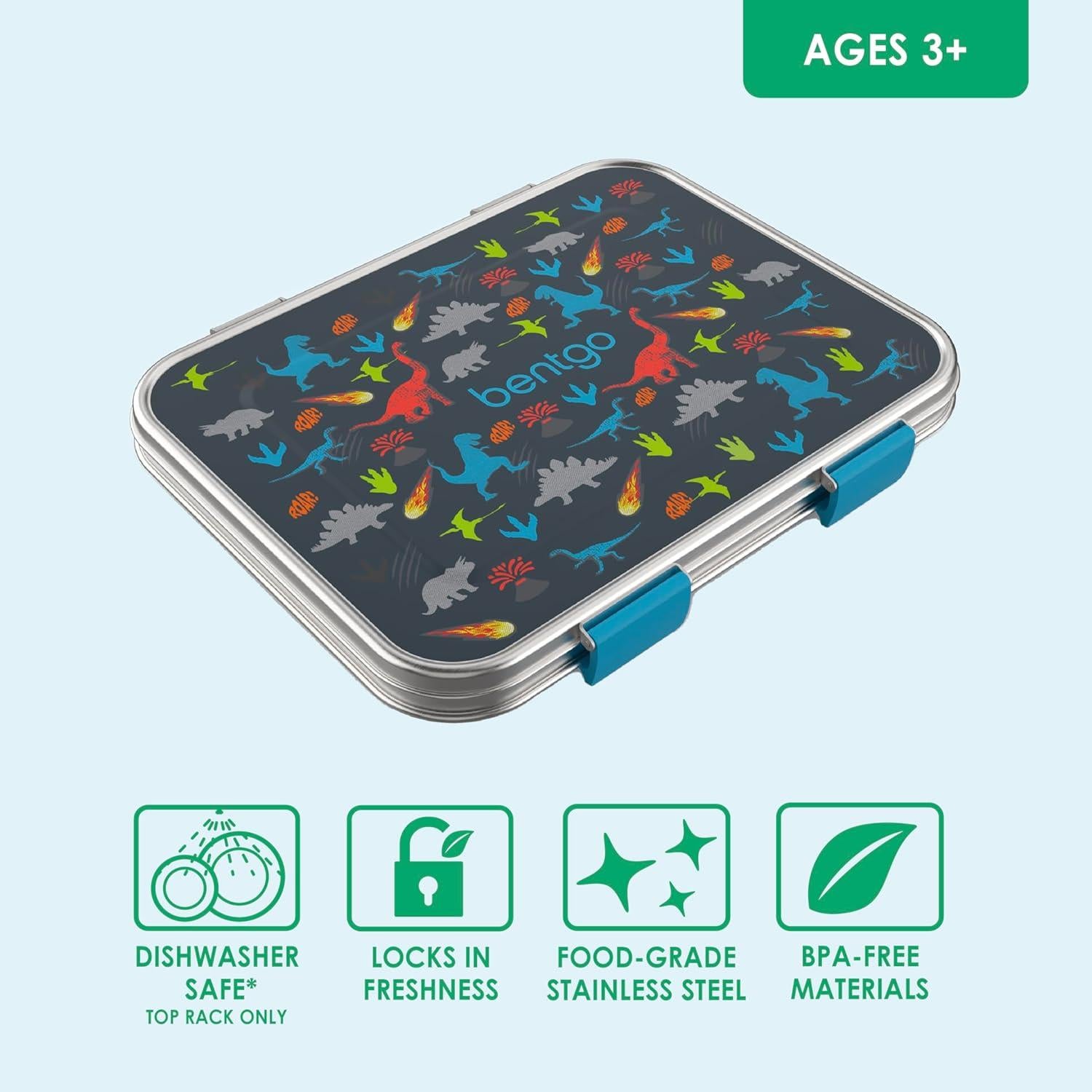 Caja de Almuerzo Acero Inoxidable Bentgo Kids Dinosaurio 3 Compartimentos