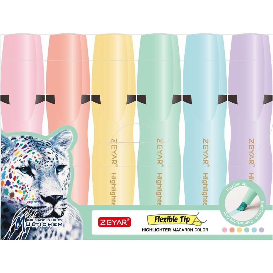 Resaltadores ZEYAR Macaron 6 Colores Punta Chisel Certificado AP